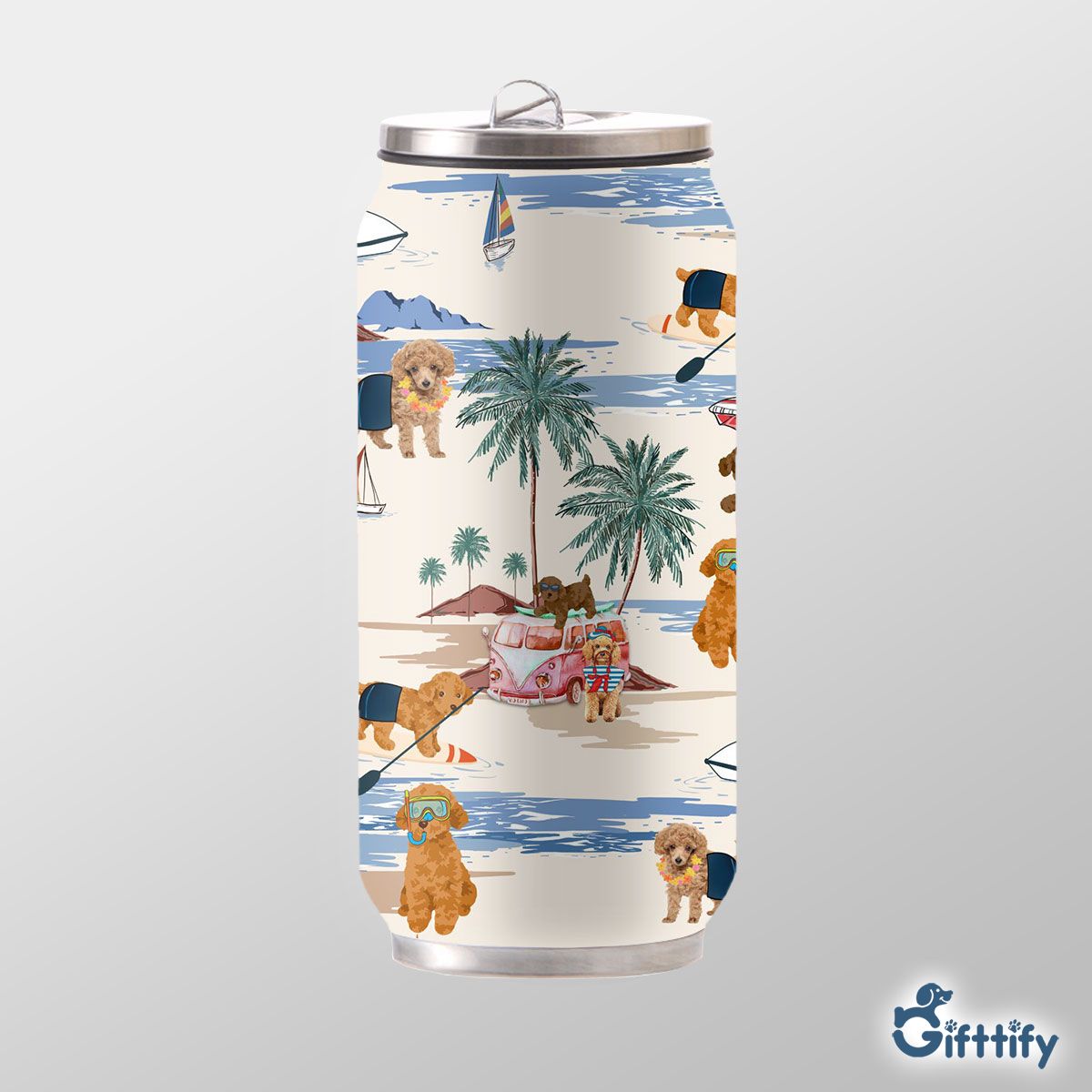 Toy Poodle Can Thermos Cup - Dog Beach, Boating, Relaxing, Sunbathing, Snorkeling, Summer Beach Vacation Can Thermos Cup