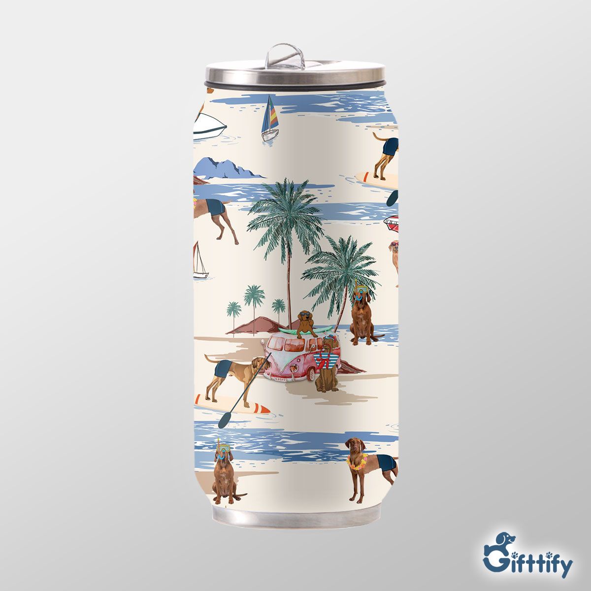 Vizsla Can Thermos Cup - Dog Beach, Boating, Relaxing, Sunbathing, Snorkeling, Summer Beach Vacation Can Thermos Cup