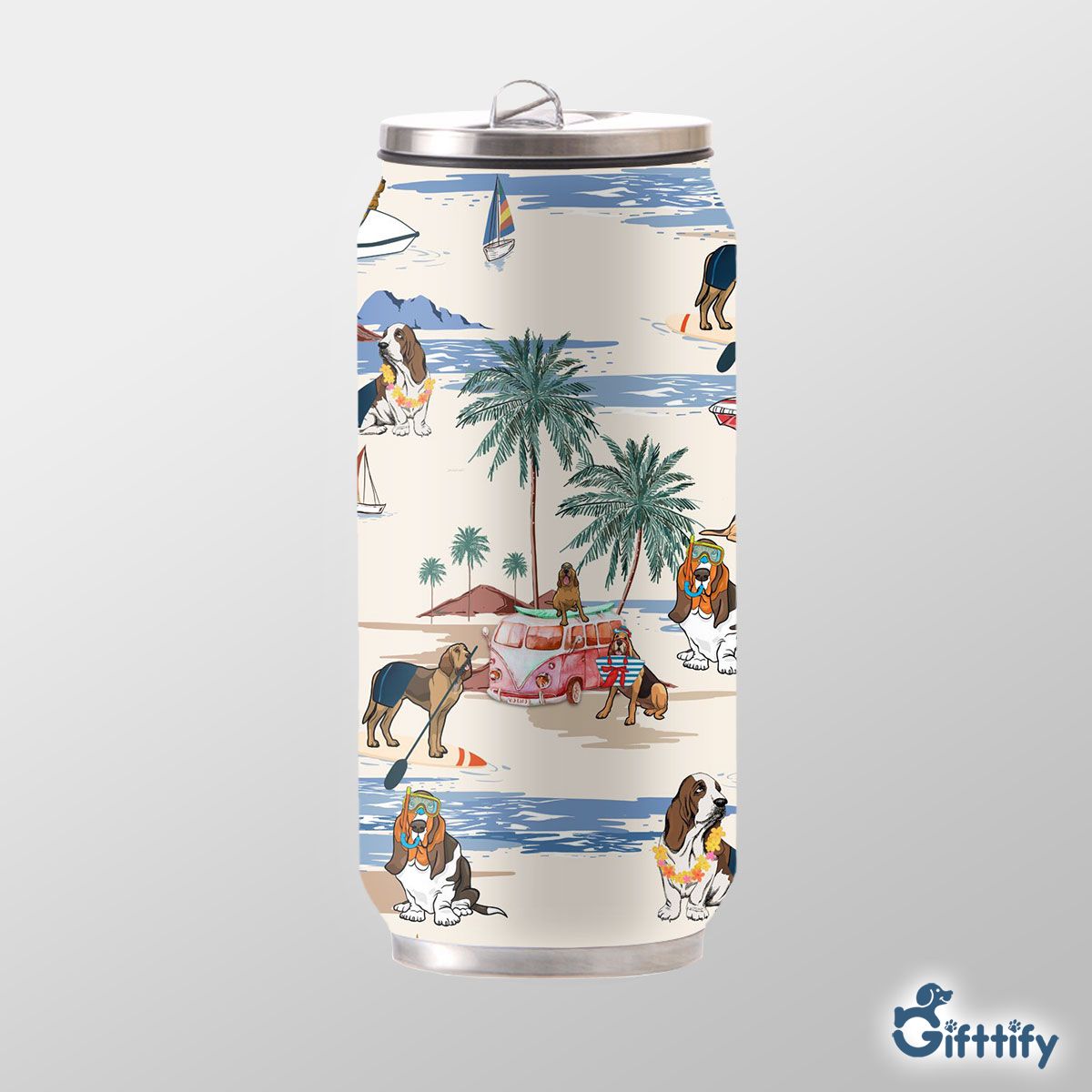 bloodhound Can Thermos Cup - Dog Beach, Boating, Relaxing, Sunbathing, Snorkeling, Summer Beach Vacation Can Thermos Cup