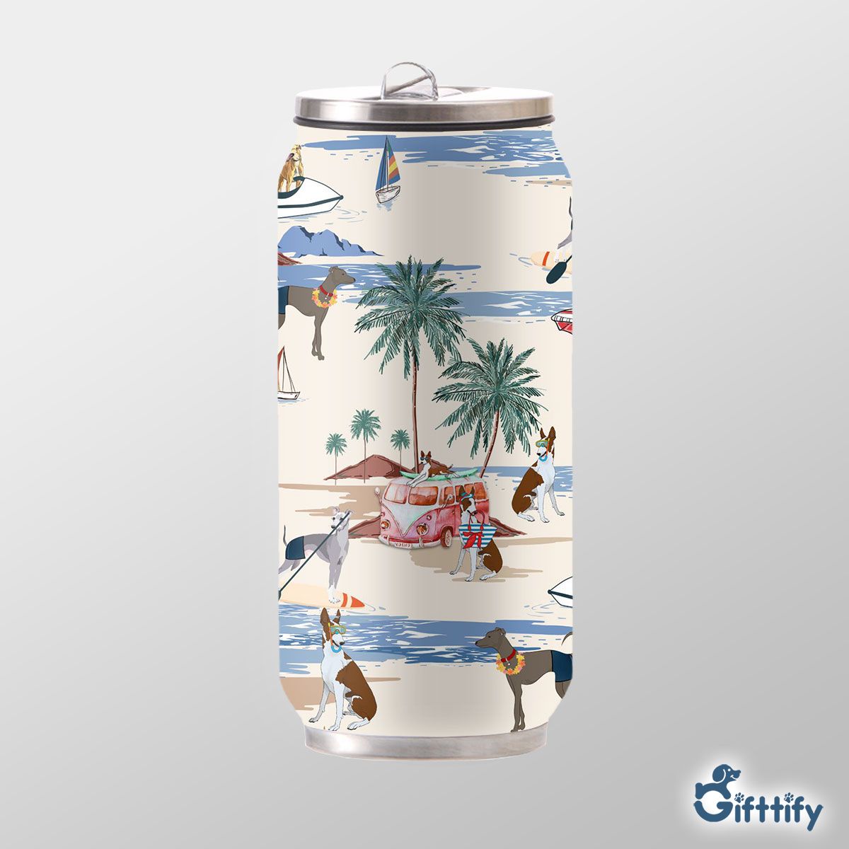 italian greyhound Can Thermos Cup - Dog Beach, Boating, Relaxing, Sunbathing, Snorkeling, Summer Beach Vacation Can Thermos Cup