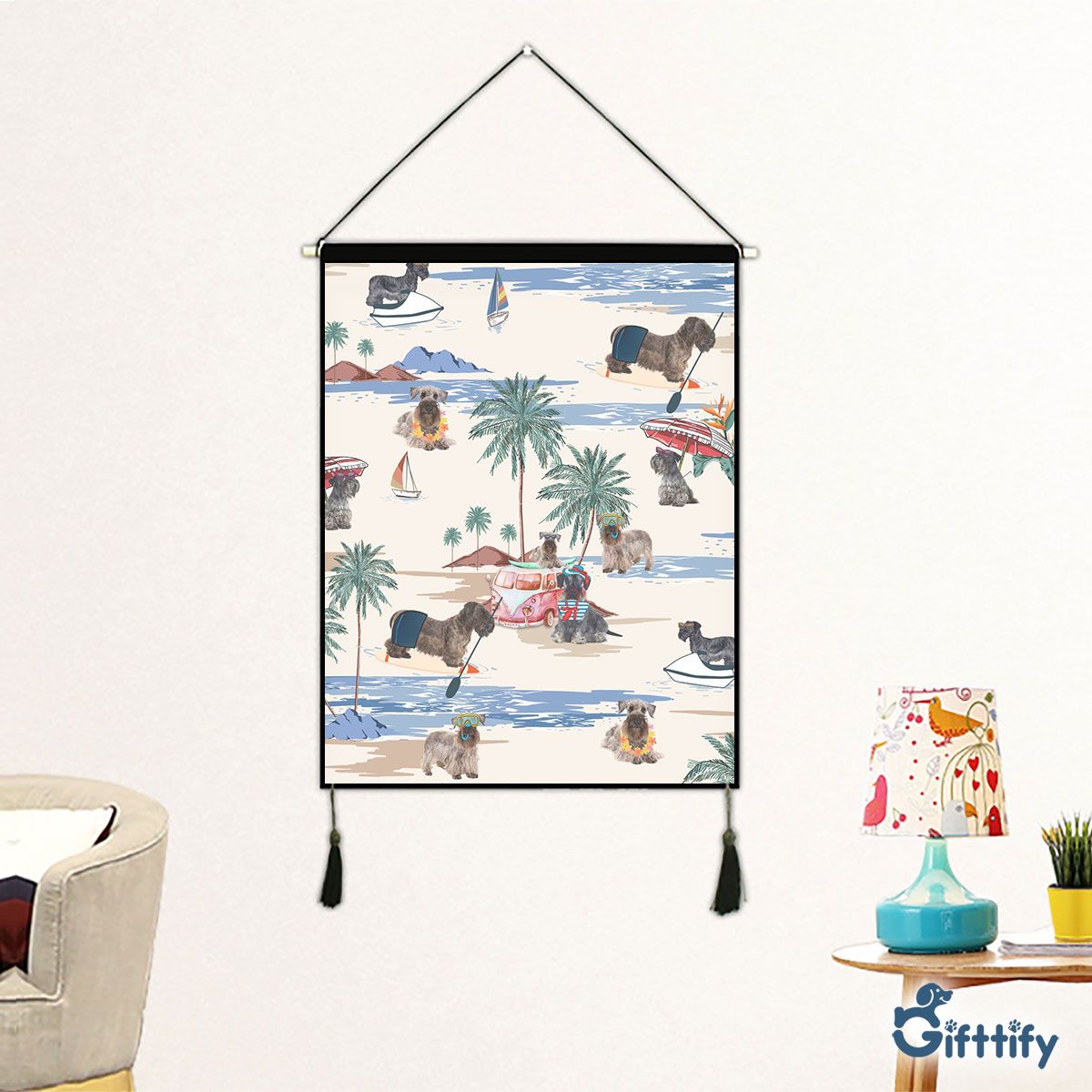 Cesky Terrier Fabric Hanging Picture - Dog Beach, Boating, Relaxing, Sunbathing, Snorkeling, Summer Beach Vacation Fabric Hanging Picture