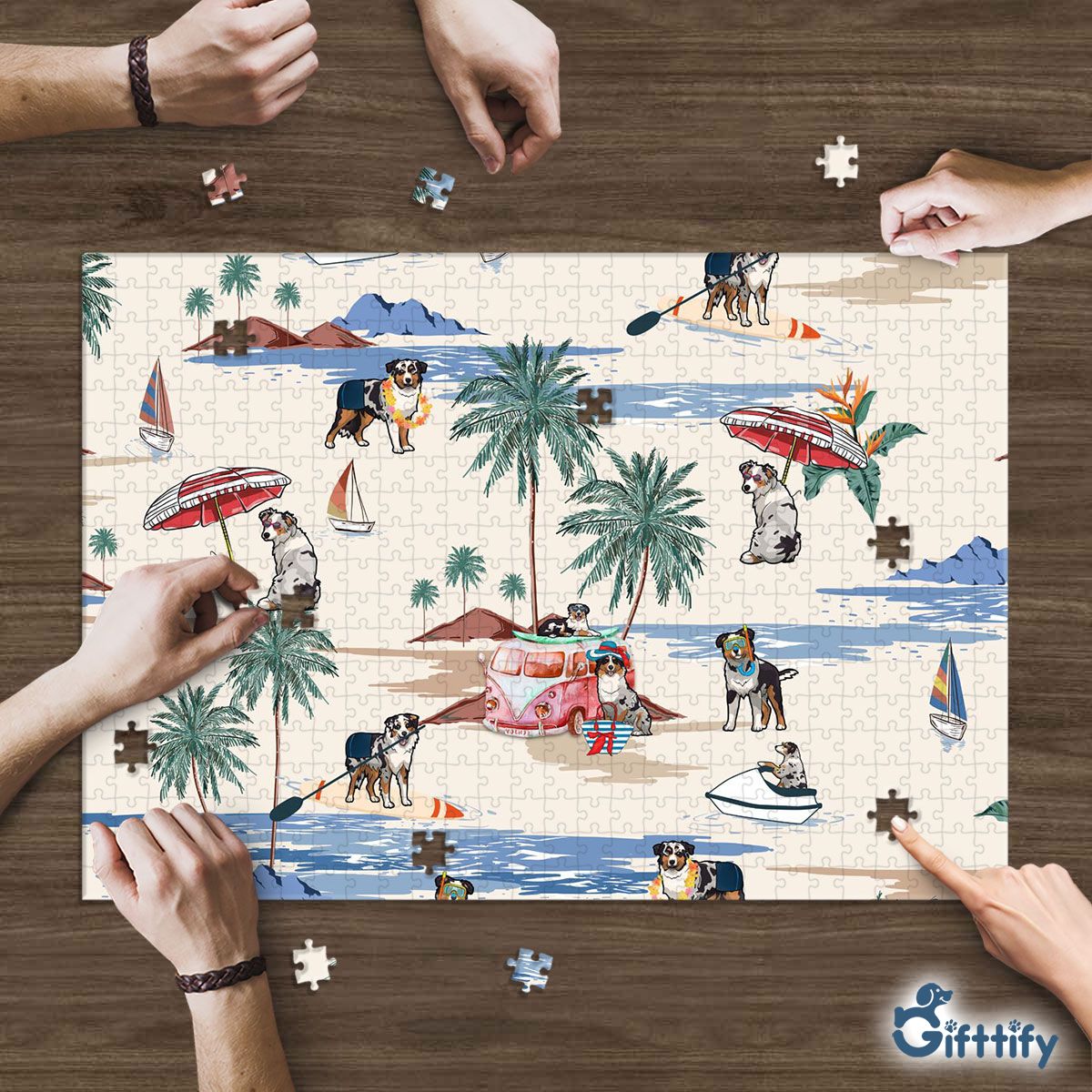 English Shepherd Puzzle - Dog Beach, Boating, Relaxing, Sunbathing, Snorkeling, Summer Beach Vacation Puzzle