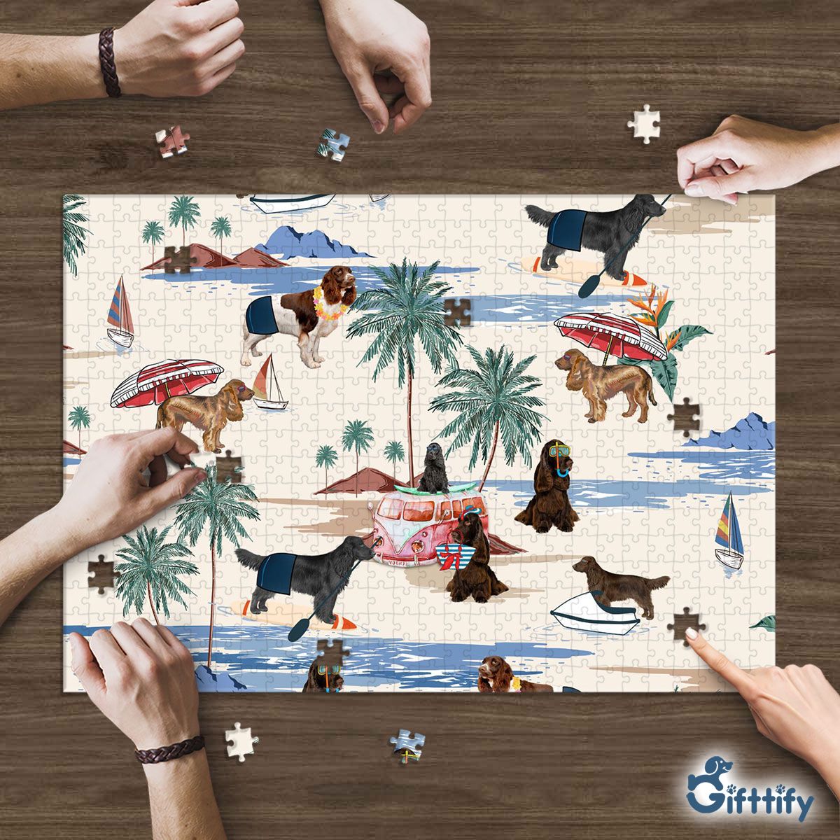 French Spaniel Puzzle - Dog Beach, Boating, Relaxing, Sunbathing, Snorkeling, Summer Beach Vacation Puzzle