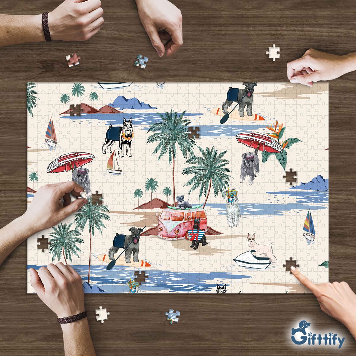 Miniature Schnauzer Puzzle - Dog Beach, Boating, Relaxing, Sunbathing, Snorkeling, Summer Beach Vacation Puzzle