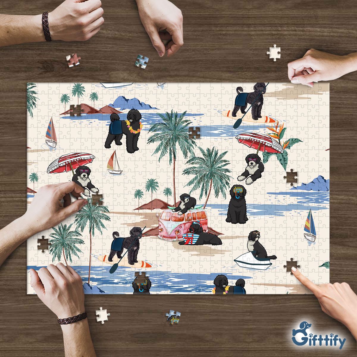 Portuguese Water Dog Puzzle - Dog Beach, Boating, Relaxing, Sunbathing, Snorkeling, Summer Beach Vacation Puzzle