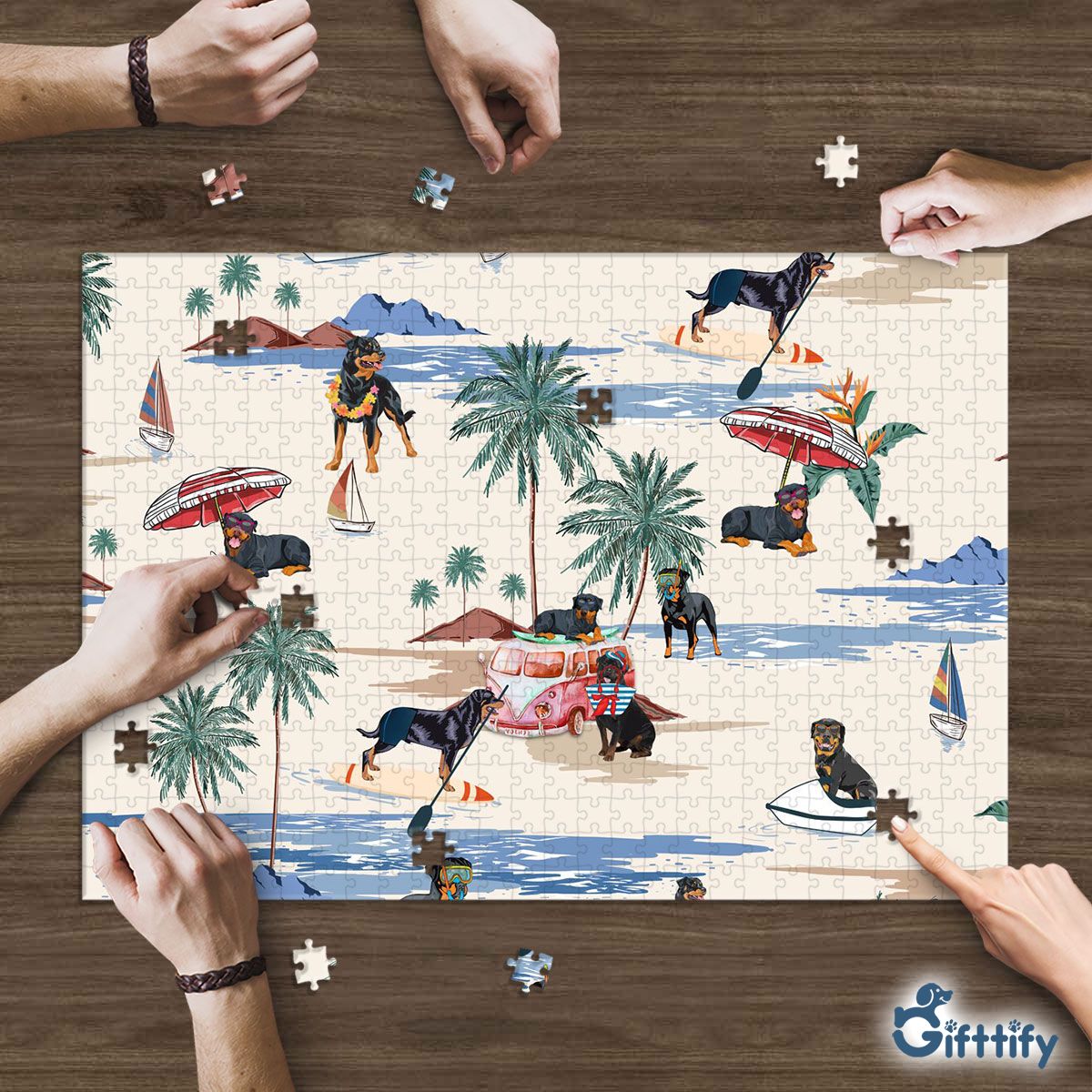 ROTTWEILER Puzzle - Dog Beach, Boating, Relaxing, Sunbathing, Snorkeling, Summer Beach Vacation Puzzle