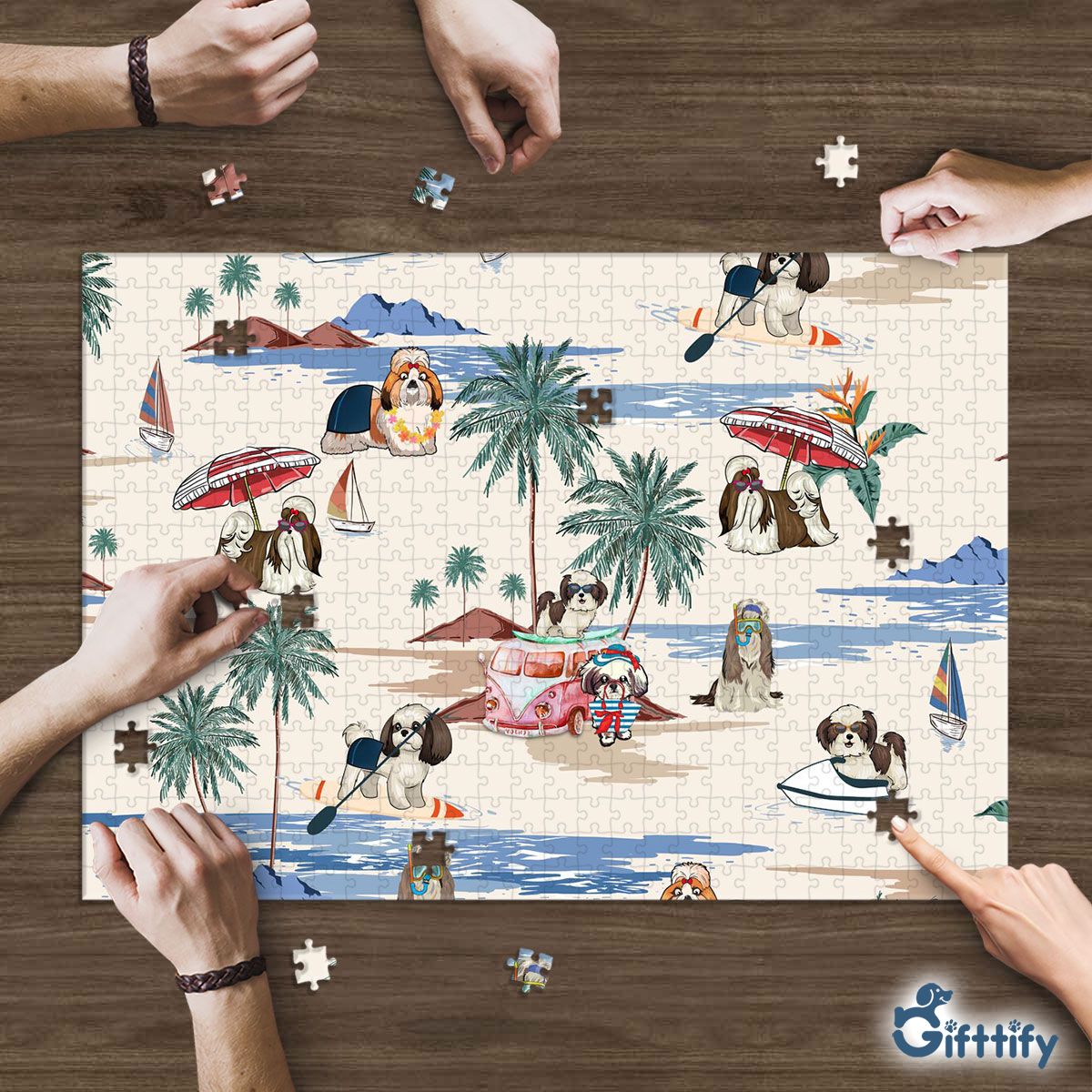 Shih Tzu Puzzle - Dog Beach, Boating, Relaxing, Sunbathing, Snorkeling, Summer Beach Vacation Puzzle