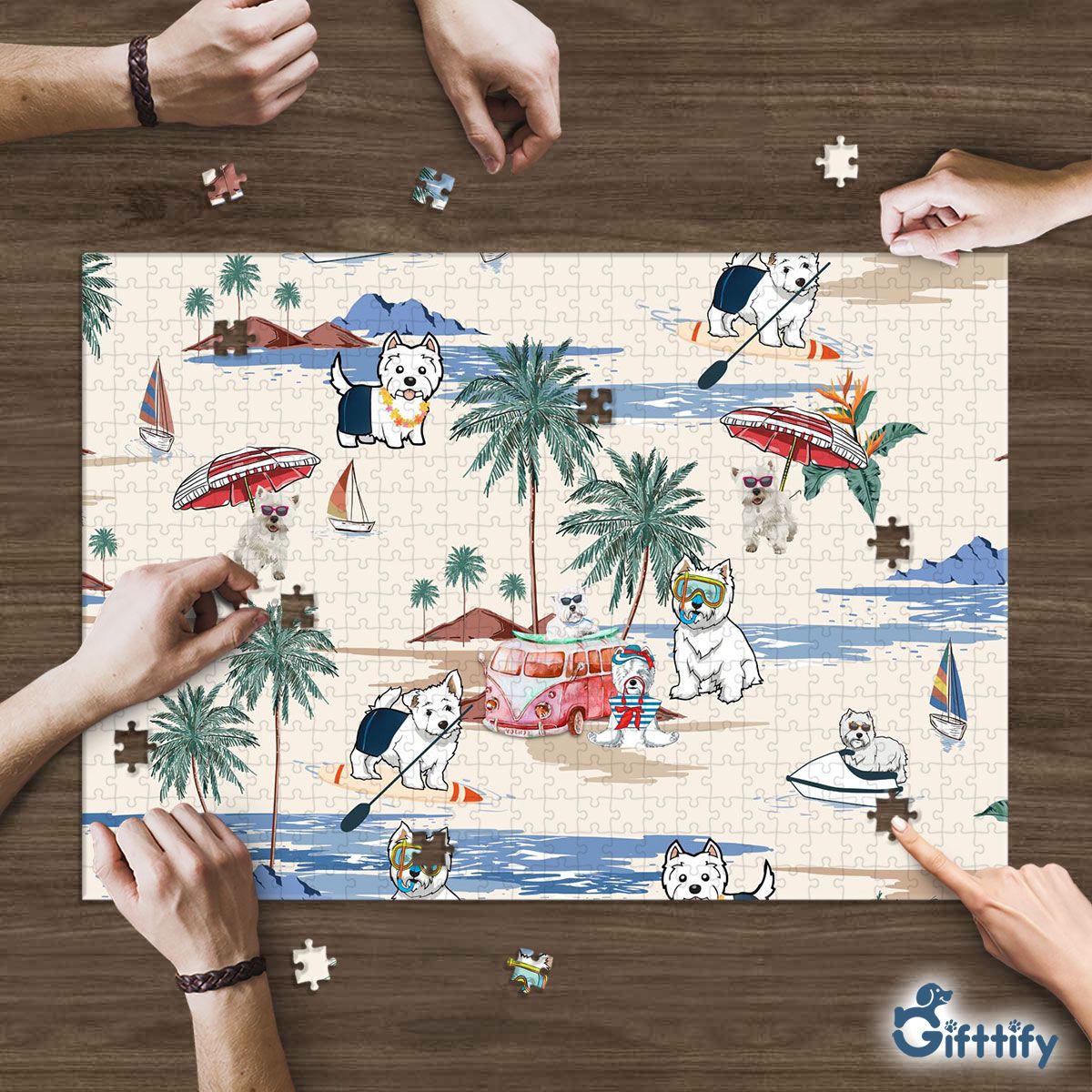 West Highland White Terrier Puzzle - Dog Beach, Boating, Relaxing, Sunbathing, Snorkeling, Summer Beach Vacation Puzzle