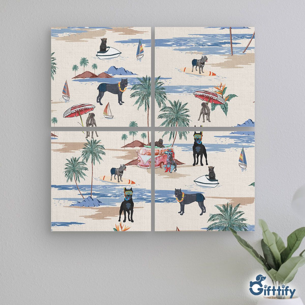 CANE CORSO Mural With Frame - Dog Beach, Boating, Relaxing, Sunbathing, Snorkeling, Summer Beach Vacation Mural With Frame