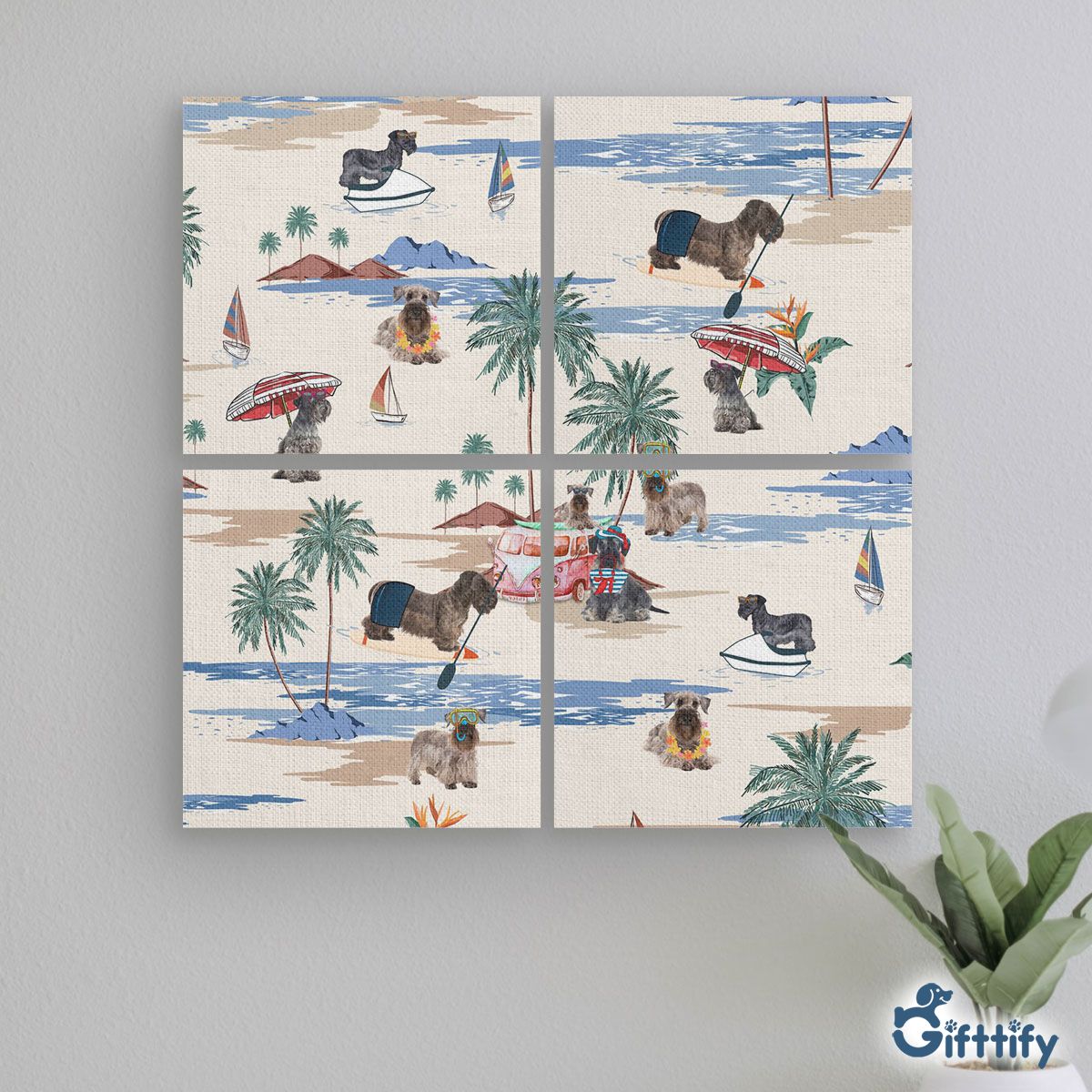 Cesky Terrier Mural With Frame - Dog Beach, Boating, Relaxing, Sunbathing, Snorkeling, Summer Beach Vacation Mural With Frame