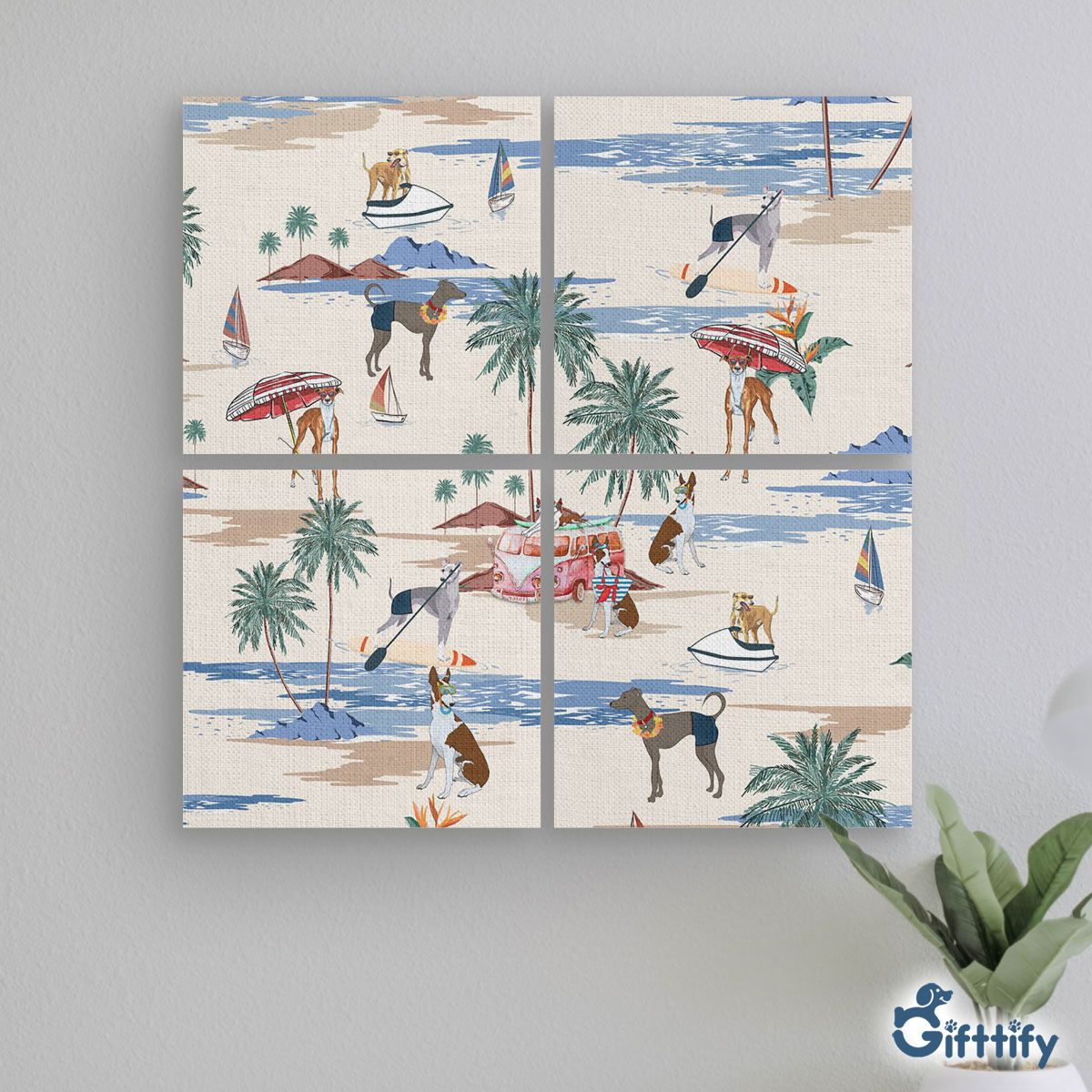 italian greyhound Mural With Frame - Dog Beach, Boating, Relaxing, Sunbathing, Snorkeling, Summer Beach Vacation Mural With Frame