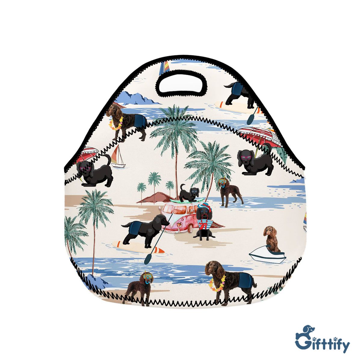 American Water Spaniel Neoprene Lunch Bags - Dog Beach, Boating, Relaxing, Sunbathing, Snorkeling, Summer Beach Vacation Neoprene Lunch Bags