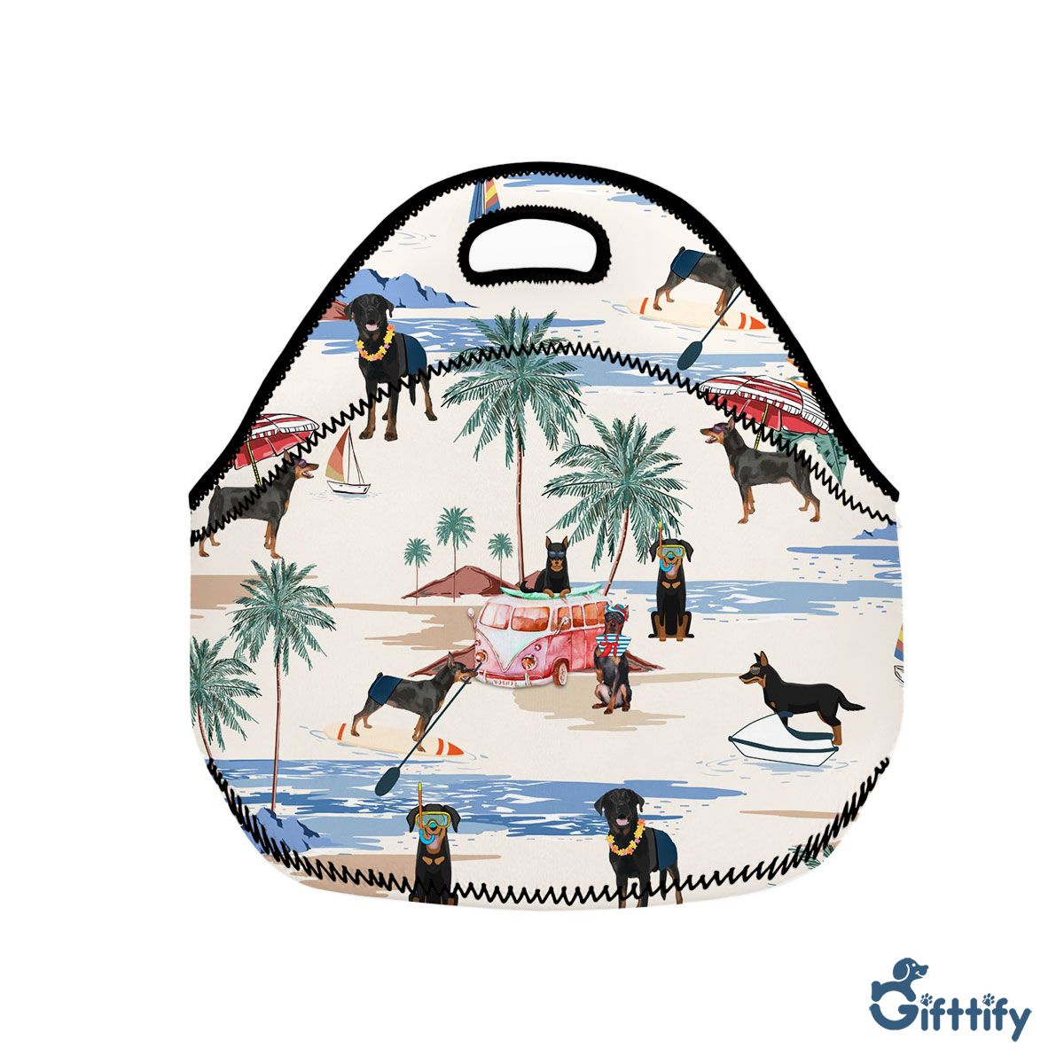 BEAUCERON Neoprene Lunch Bags - Dog Beach, Boating, Relaxing, Sunbathing, Snorkeling, Summer Beach Vacation Neoprene Lunch Bags