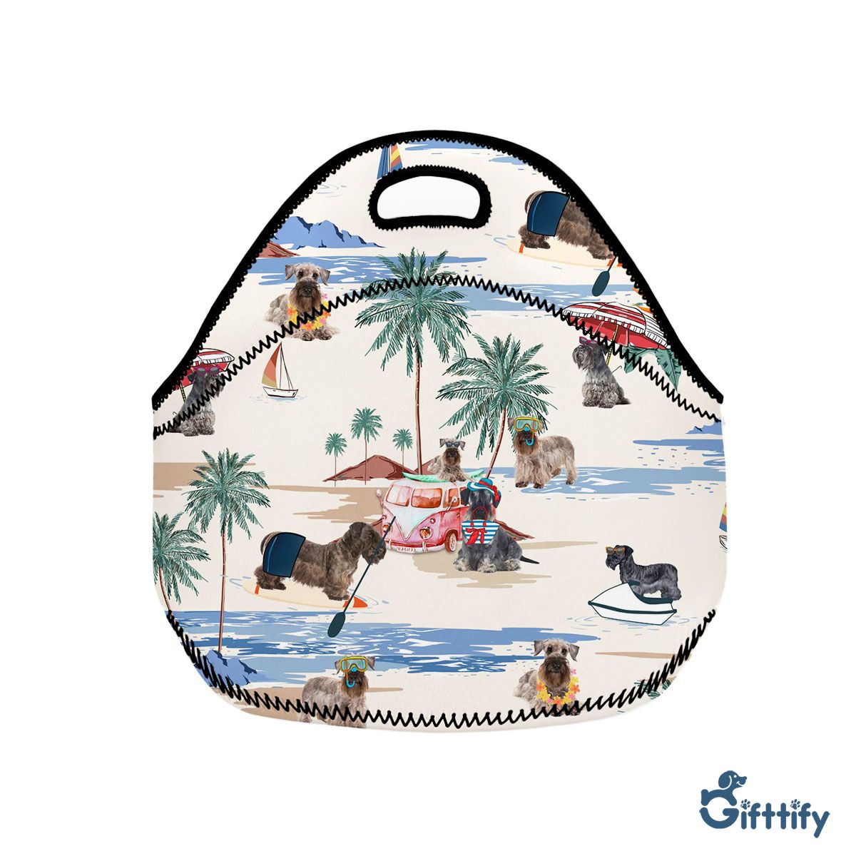 Cesky Terrier Neoprene Lunch Bags - Dog Beach, Boating, Relaxing, Sunbathing, Snorkeling, Summer Beach Vacation Neoprene Lunch Bags