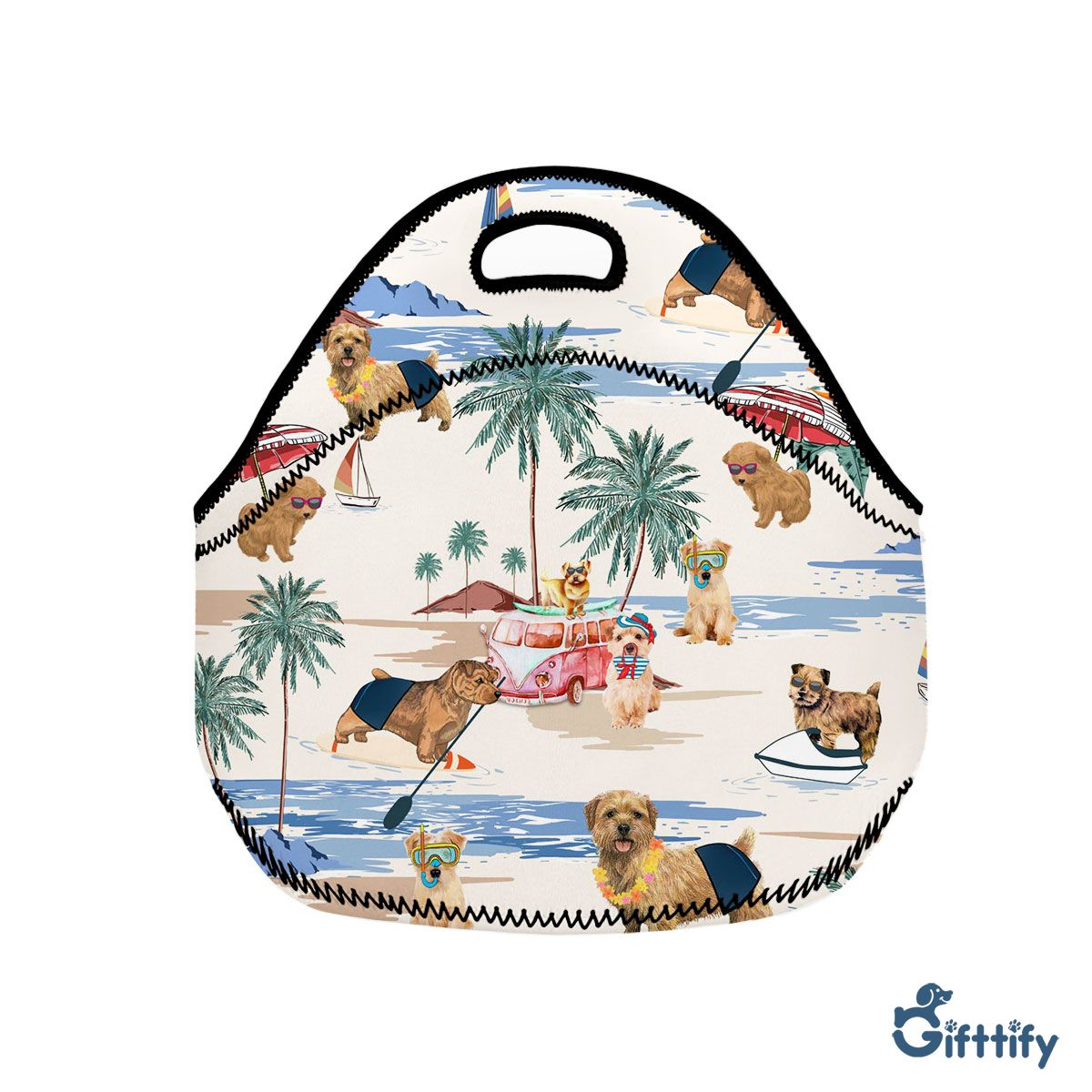 Norfolk Terrier Neoprene Lunch Bags - Dog Beach, Boating, Relaxing, Sunbathing, Snorkeling, Summer Beach Vacation Neoprene Lunch Bags