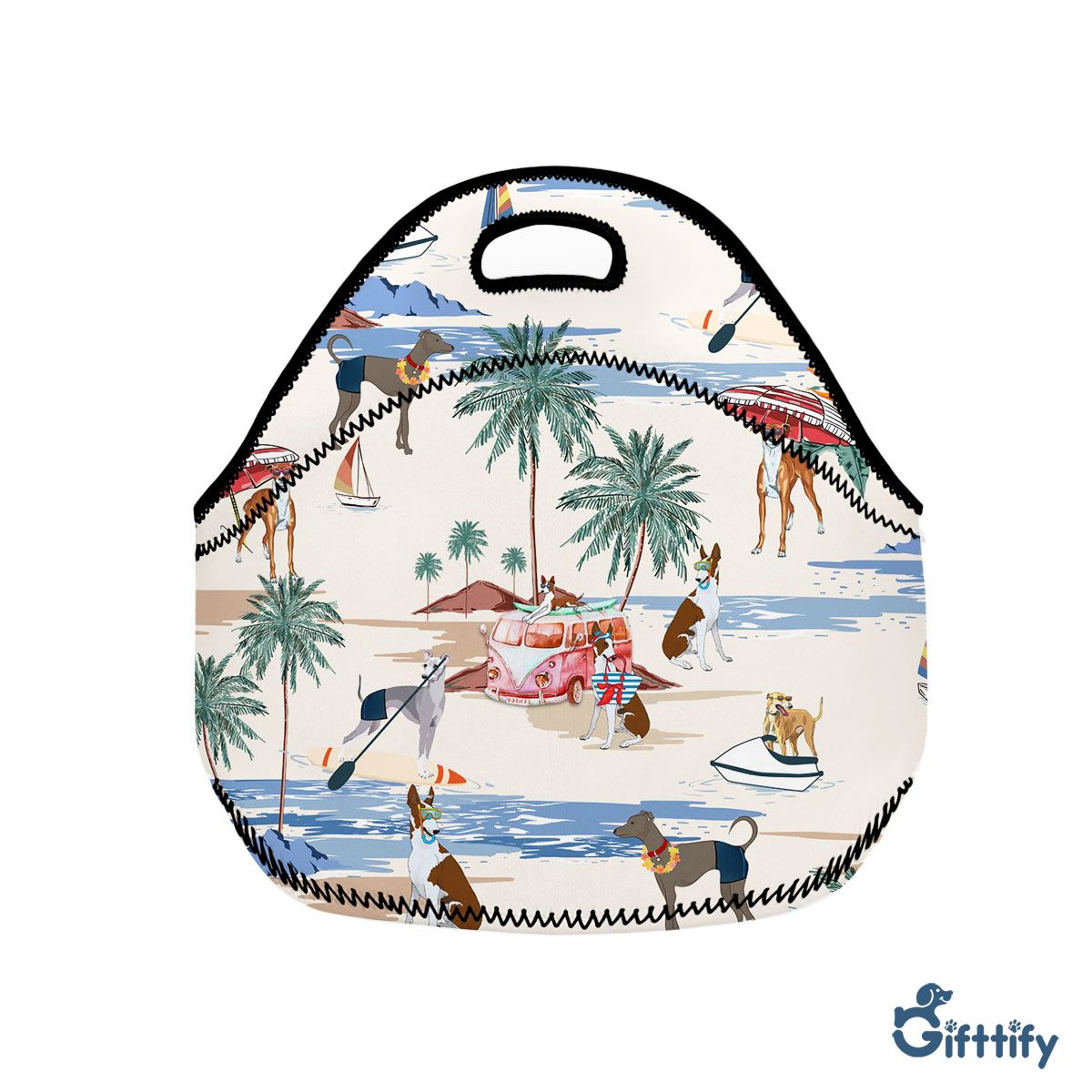 italian greyhound Neoprene Lunch Bags - Dog Beach, Boating, Relaxing, Sunbathing, Snorkeling, Summer Beach Vacation Neoprene Lunch Bags