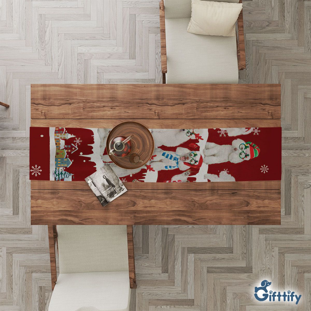 White Poodle Table Runner