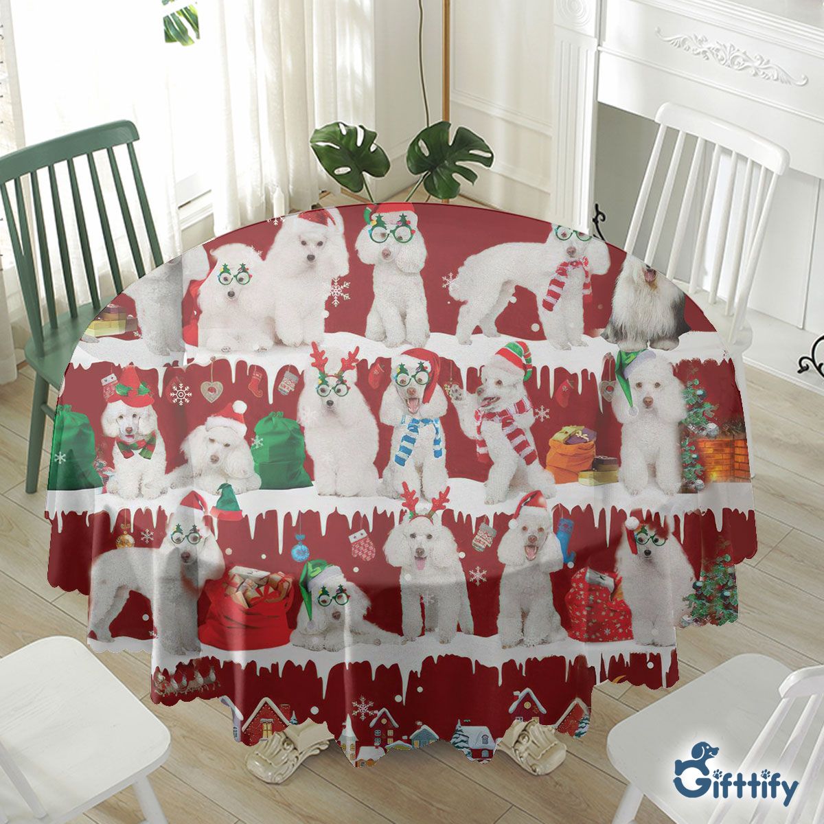 White Poodle Waterproof Tablecloth