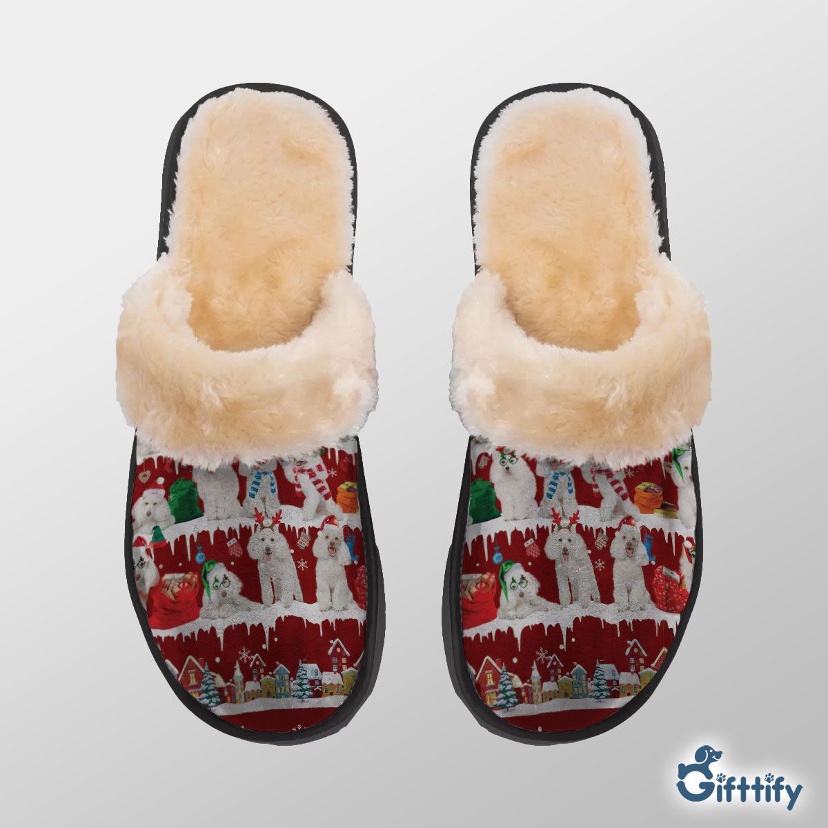 White Poodle Home Plush Slippers