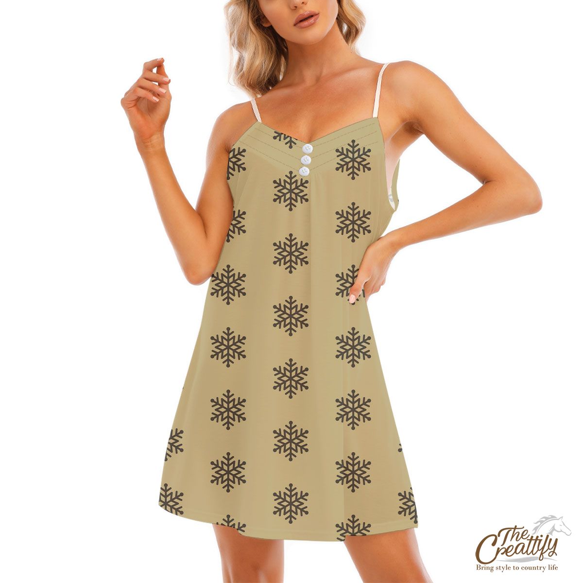 Christmas Snowflake Clipart On The Brown Background V-Neck Sleeveless Cami Dress