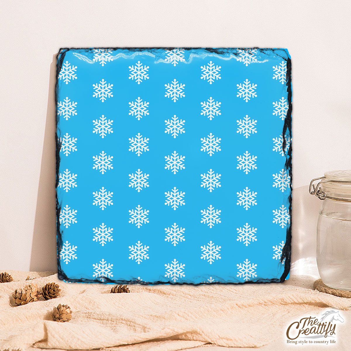 Christmas Snowflake Clipart On The Blue Background Square Lithograph