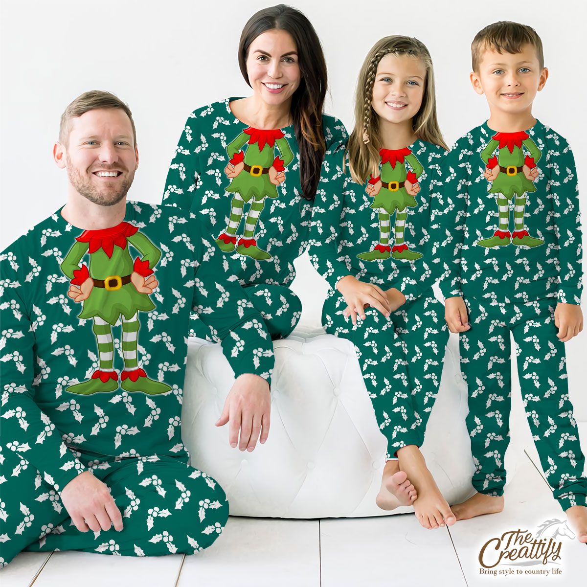 White And Dark Green Holly Leaf Christmas Customized Pajamas