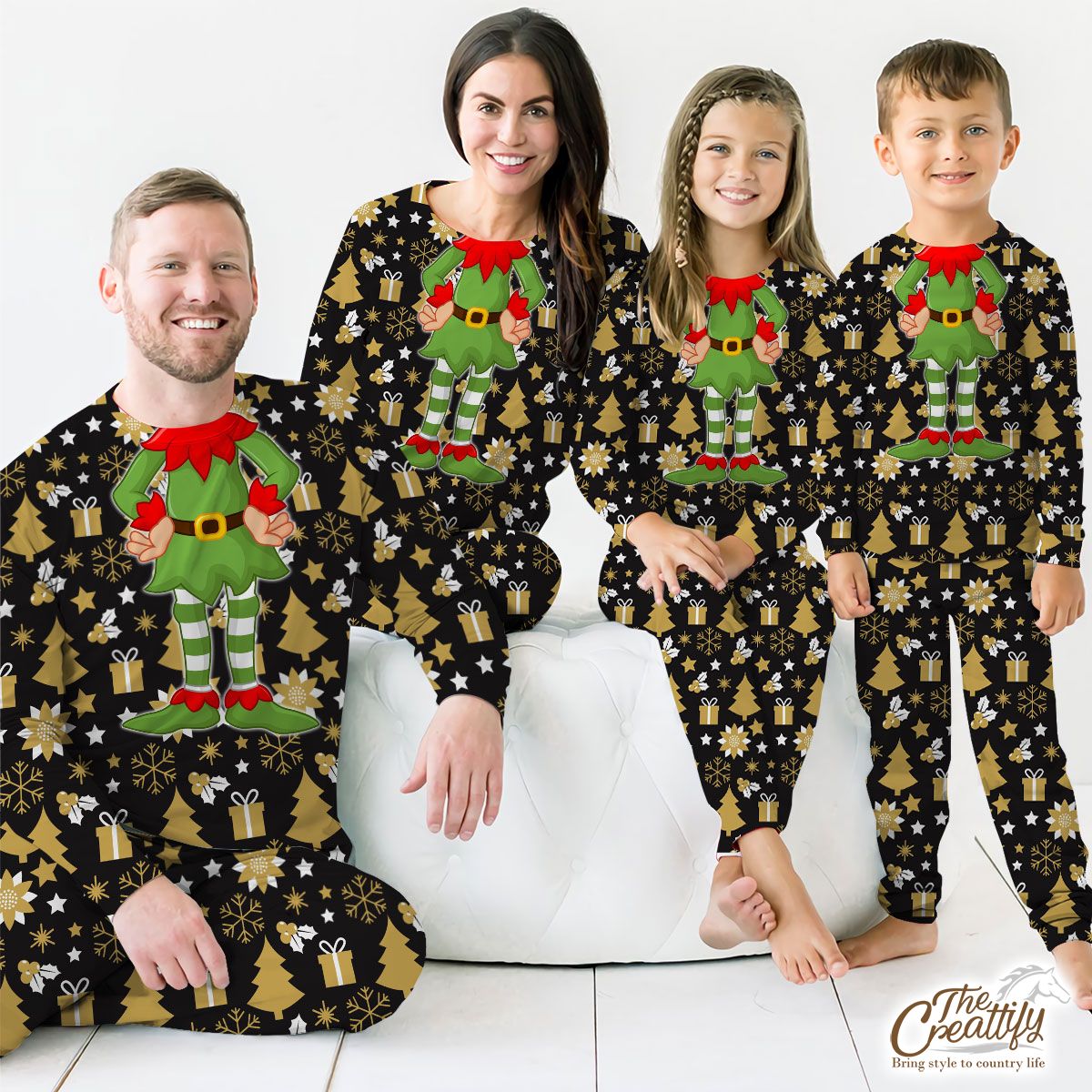 White And Gold Christmas Gift, Christmas Tree, Snowflake On Black Background Customized Pajamas