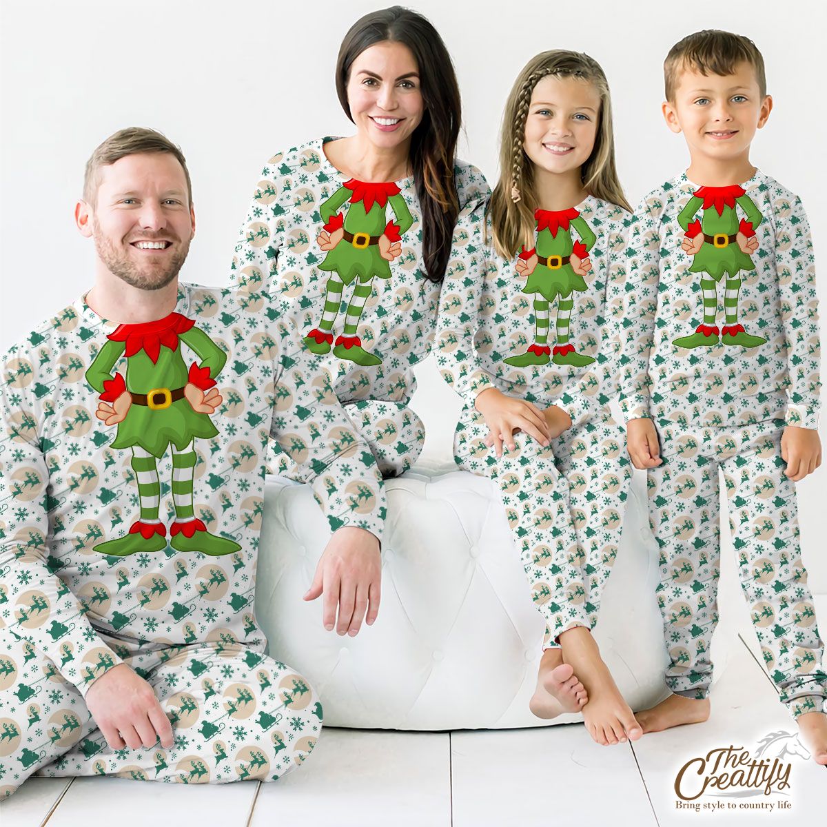 White And Green Santa Sleigh With Snowflake Customized Pajamas