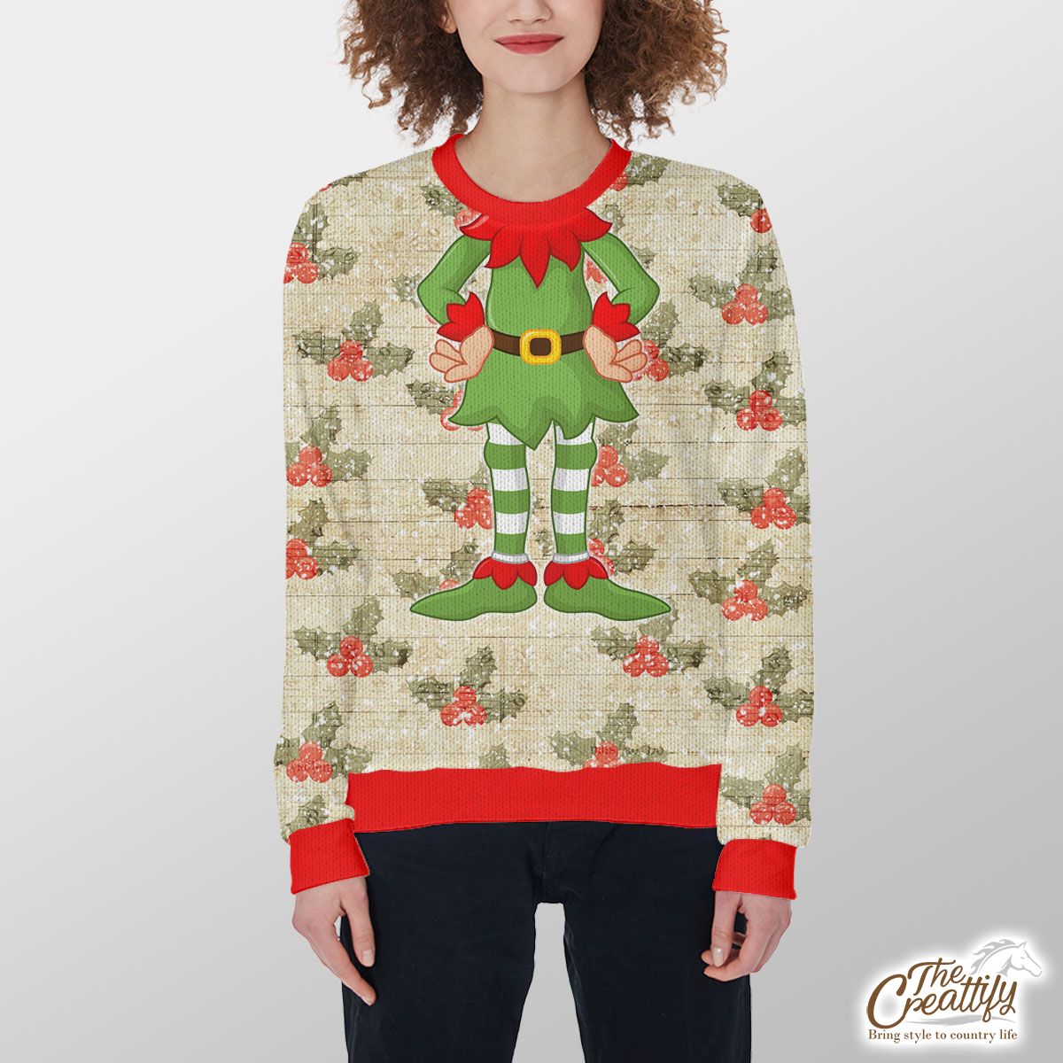 Holly Leaf On Snowflake Background Customized Ugly Sweater