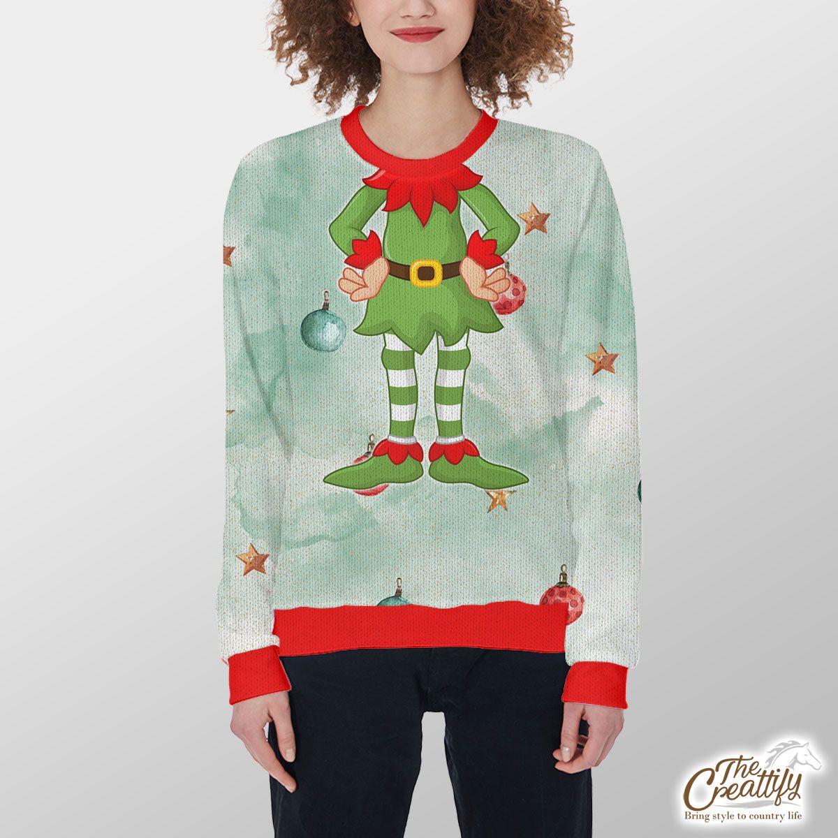 Watercolor Christmas Balls And Stars Pattern Customized Ugly Sweater