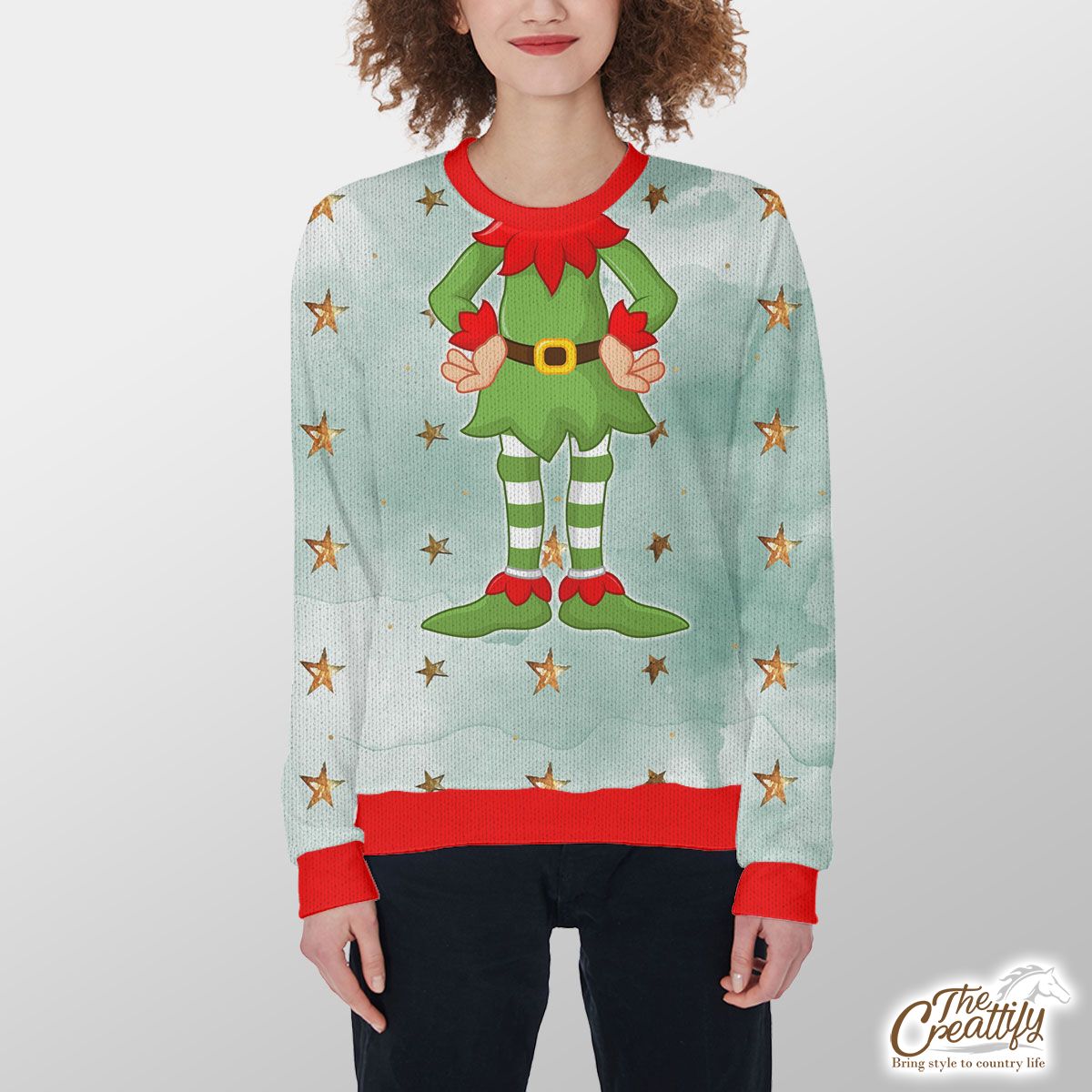 Watercolor Gold Christmas Star Pattern Customized Ugly Sweater