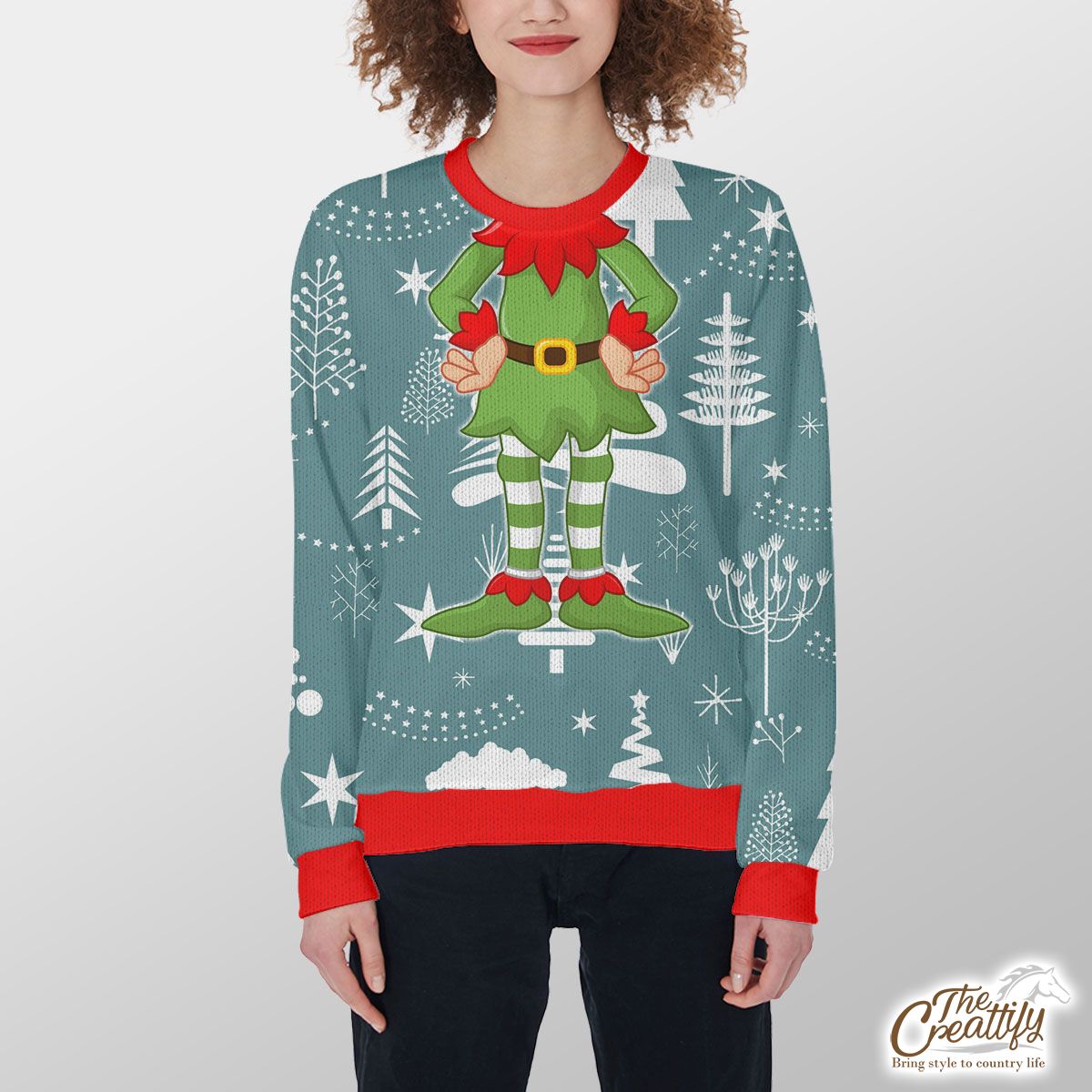 White And Blue Pine Tree Silhouette Pattern Customized Ugly Sweater