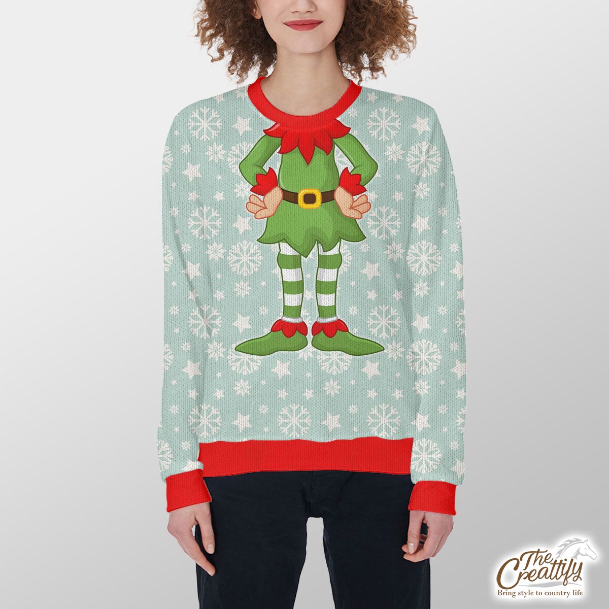 White And Light Green Snowflake And Christmas Stars Customized Ugly Sweater