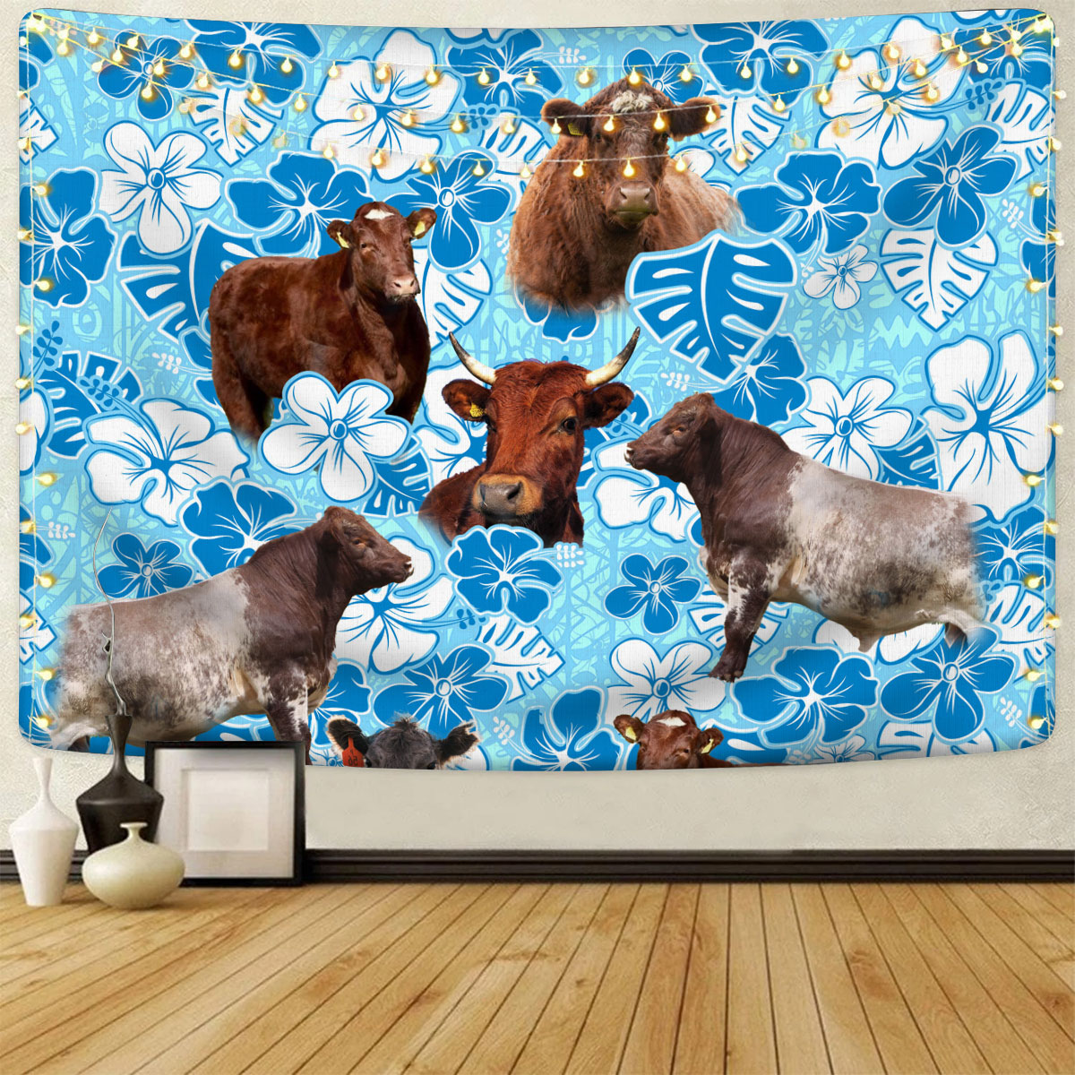 Shorthorn Blue Floral Tapestry