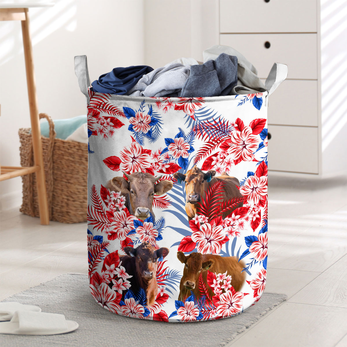 Gelbvieh Red Hibiscus Flower Laundry Basket