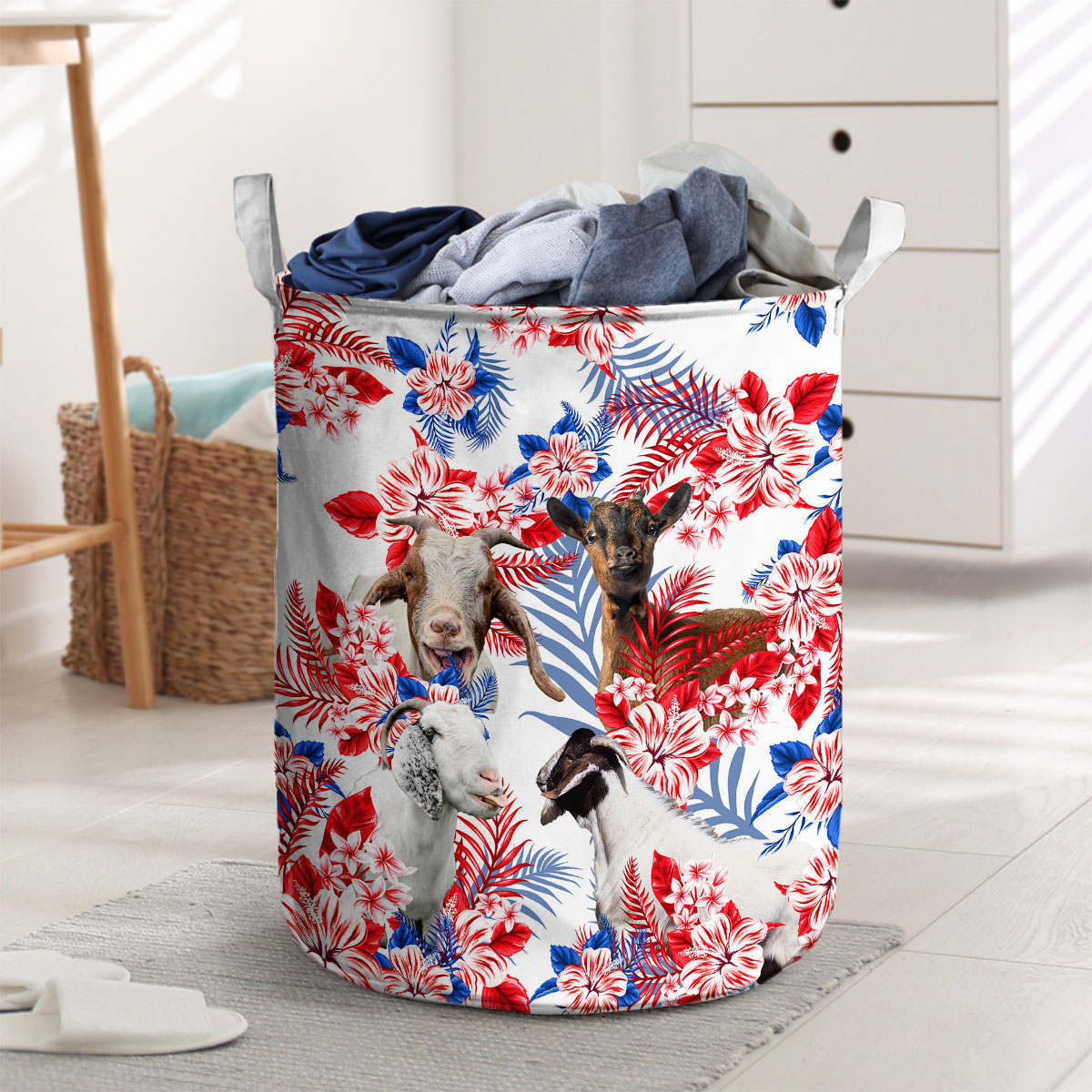 Goat Red Hibiscus Flower Laundry Basket