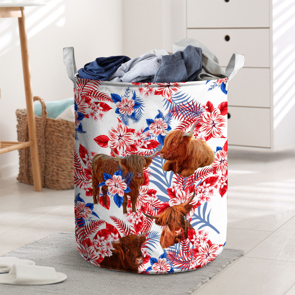 Highland Red Hibiscus Flower Laundry Basket