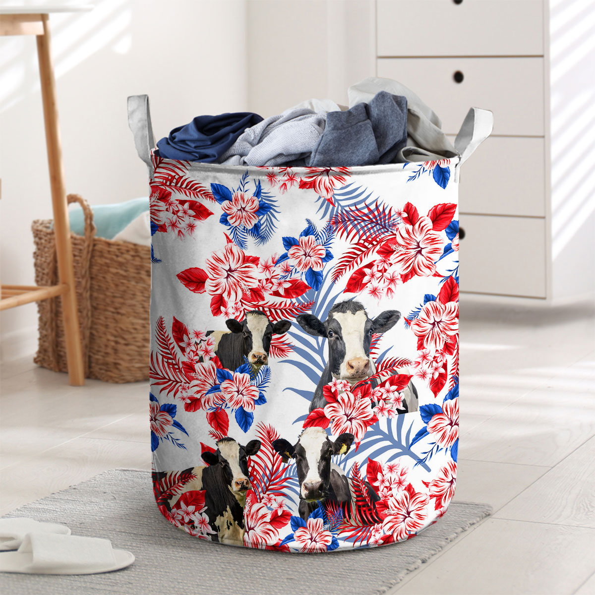 Holstein Red Hibiscus Flower Laundry Basket