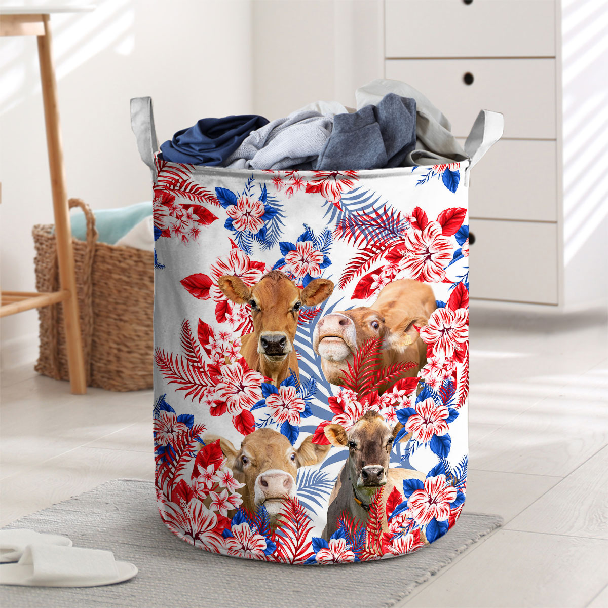 Jersey Red Hibiscus Flower Laundry Basket