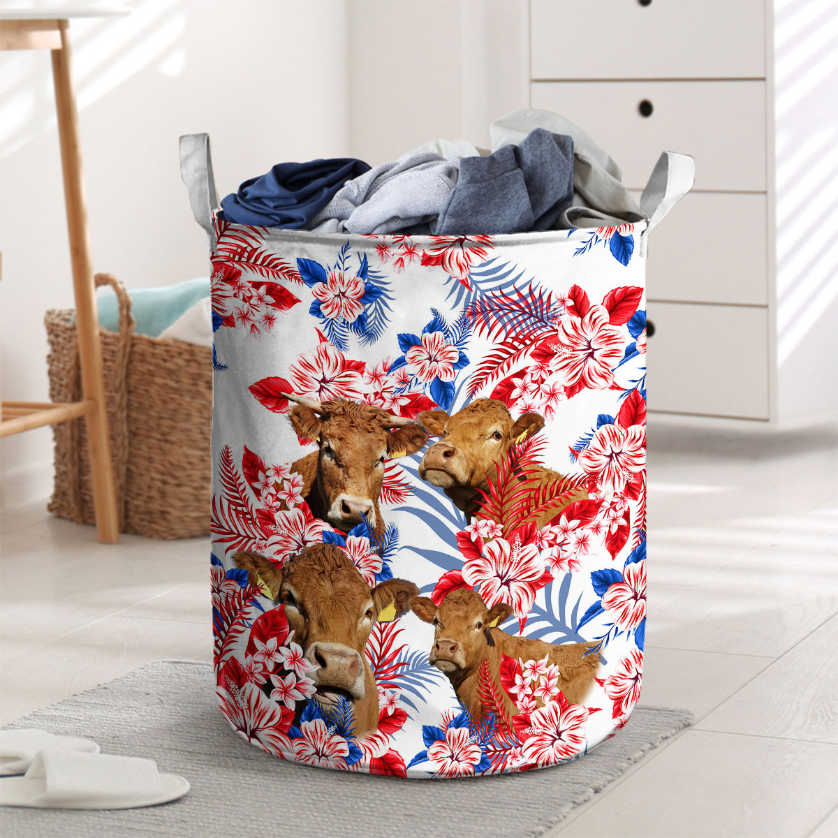 Limousin Red Hibiscus Flower Laundry Basket