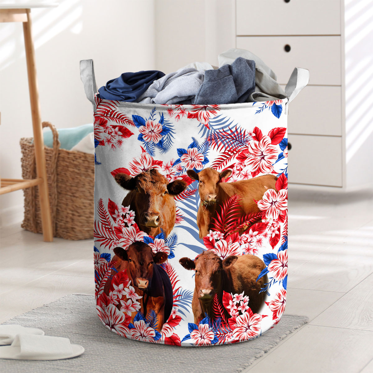 Red Angus Red Hibiscus Flower Laundry Basket
