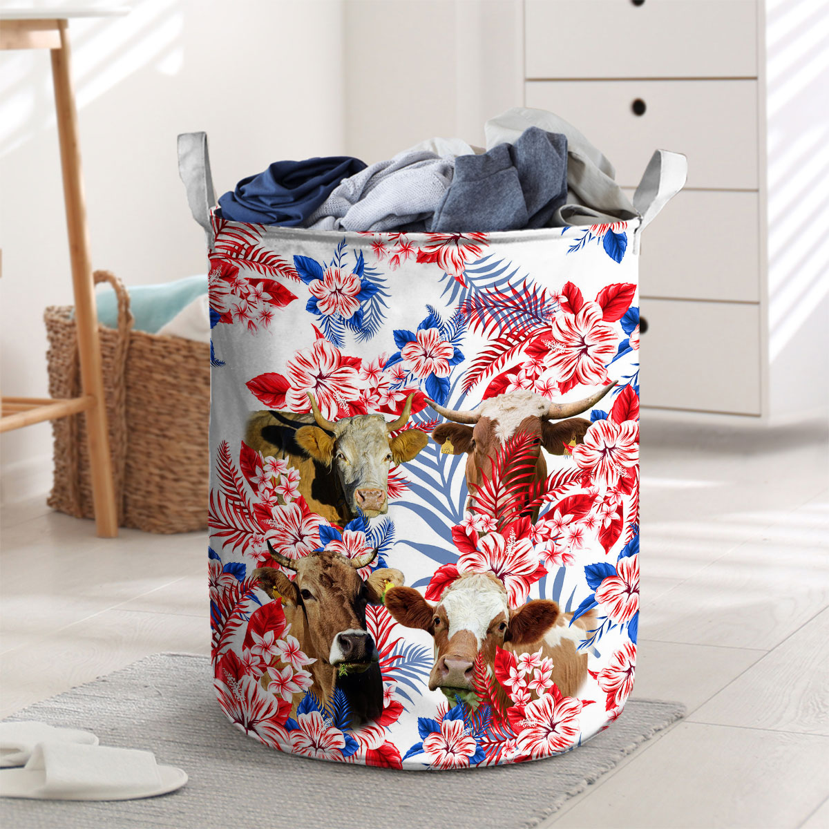 Simmental Red Hibiscus Flower Laundry Basket