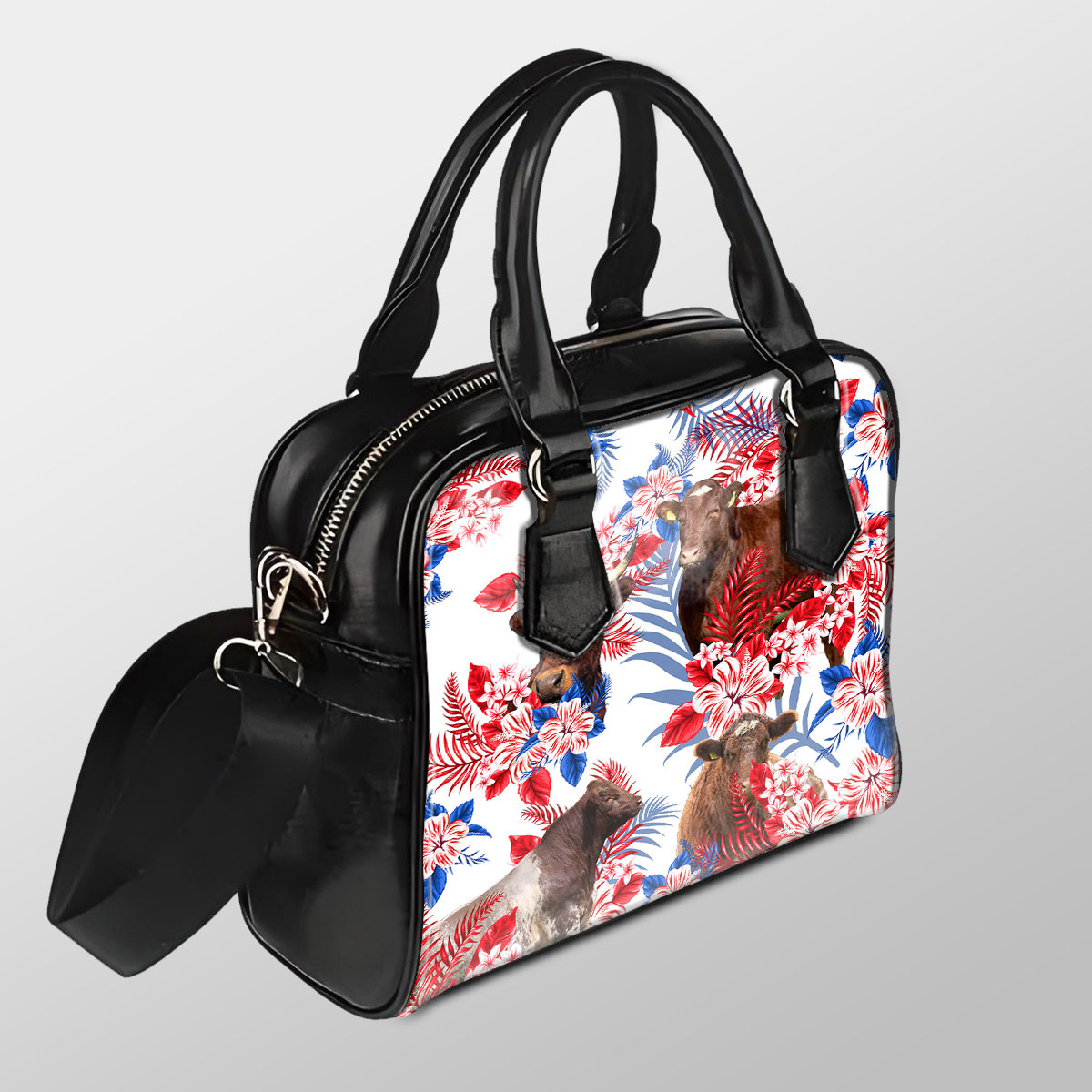 Shorthorn Red Hibiscus Flower Pu Shoulder Handbag