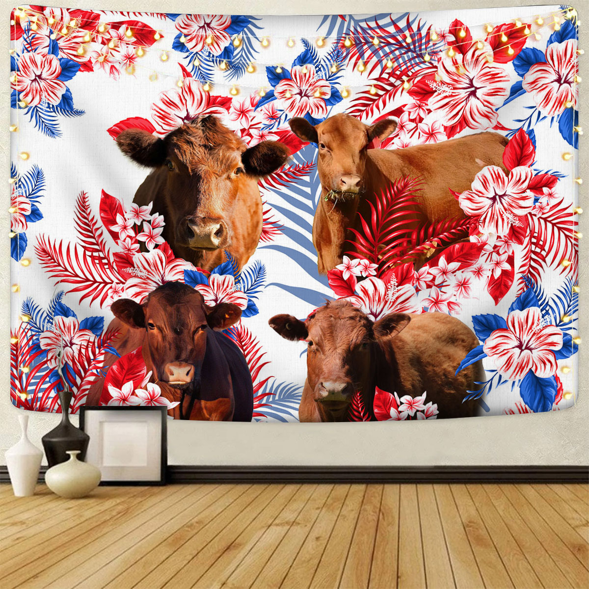 Red Angus Red Hibiscus Flower Tapestry