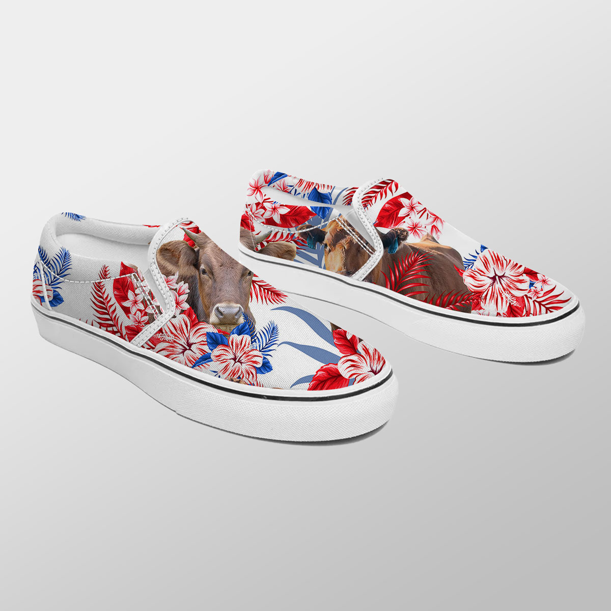 Gelbvieh Red Hibiscus Flower Slip On Sneakers