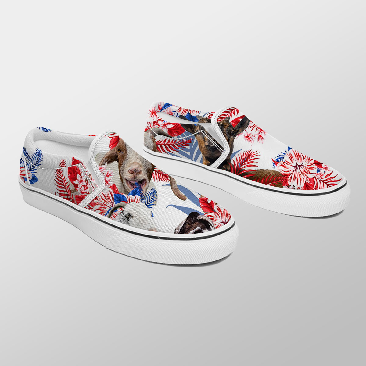 Goat Red Hibiscus Flower Slip On Sneakers