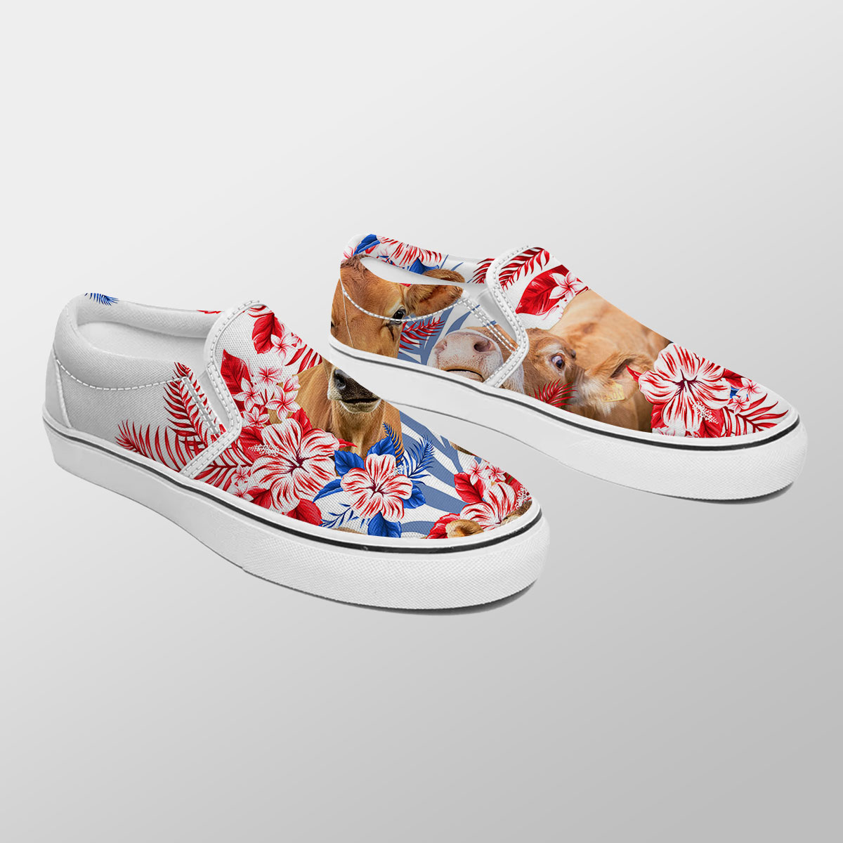 Jersey Red Hibiscus Flower Slip On Sneakers