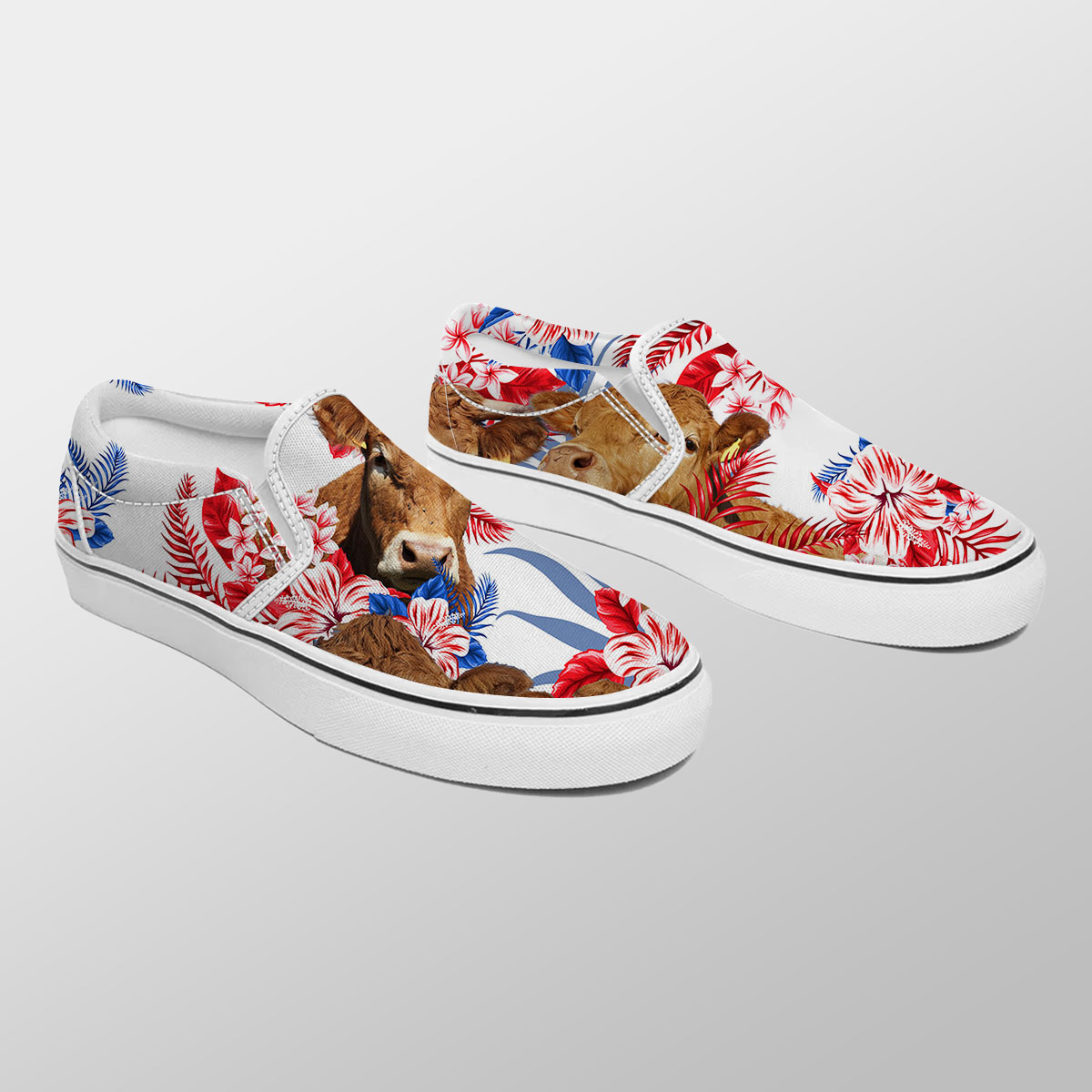 Limousin Red Hibiscus Flower Slip On Sneakers
