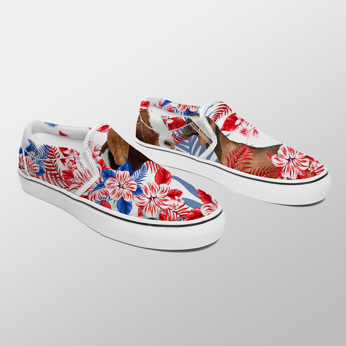 Nubian Goat Red Hibiscus Flower Slip On Sneakers