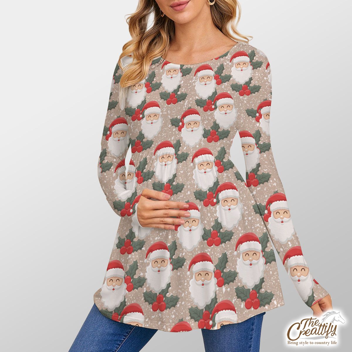 Santa Clause And Holly Leaf On Snowflake Background Skirt Top